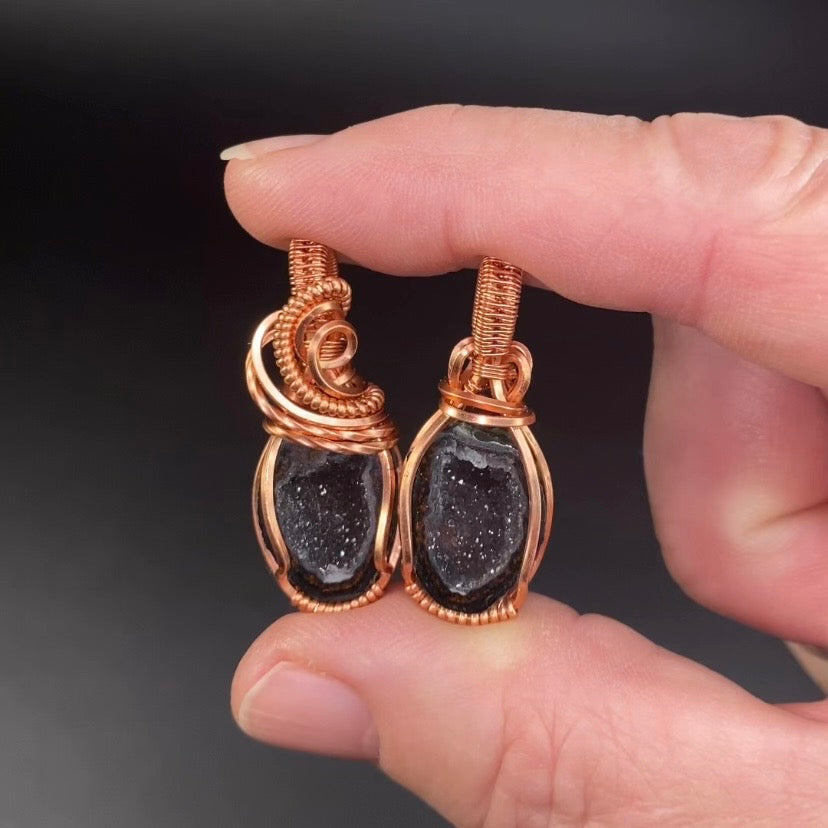 Matching Pair Tabasco Geode & Copper Wire Wrapped Pendants