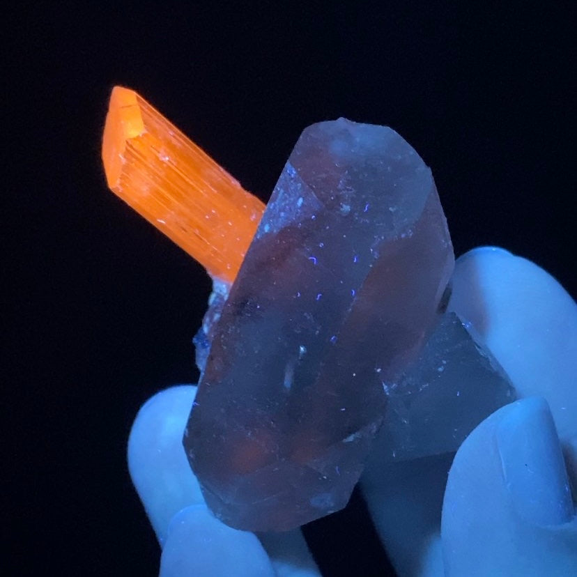 Yellow Triphane Spodumene Crystal & Smoky Quartz w Radiation Halo in Quartz