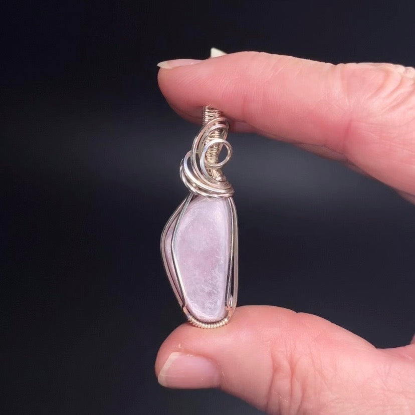Lepidolite Mica and Sterling Silver Wire Wrapped Pendant
