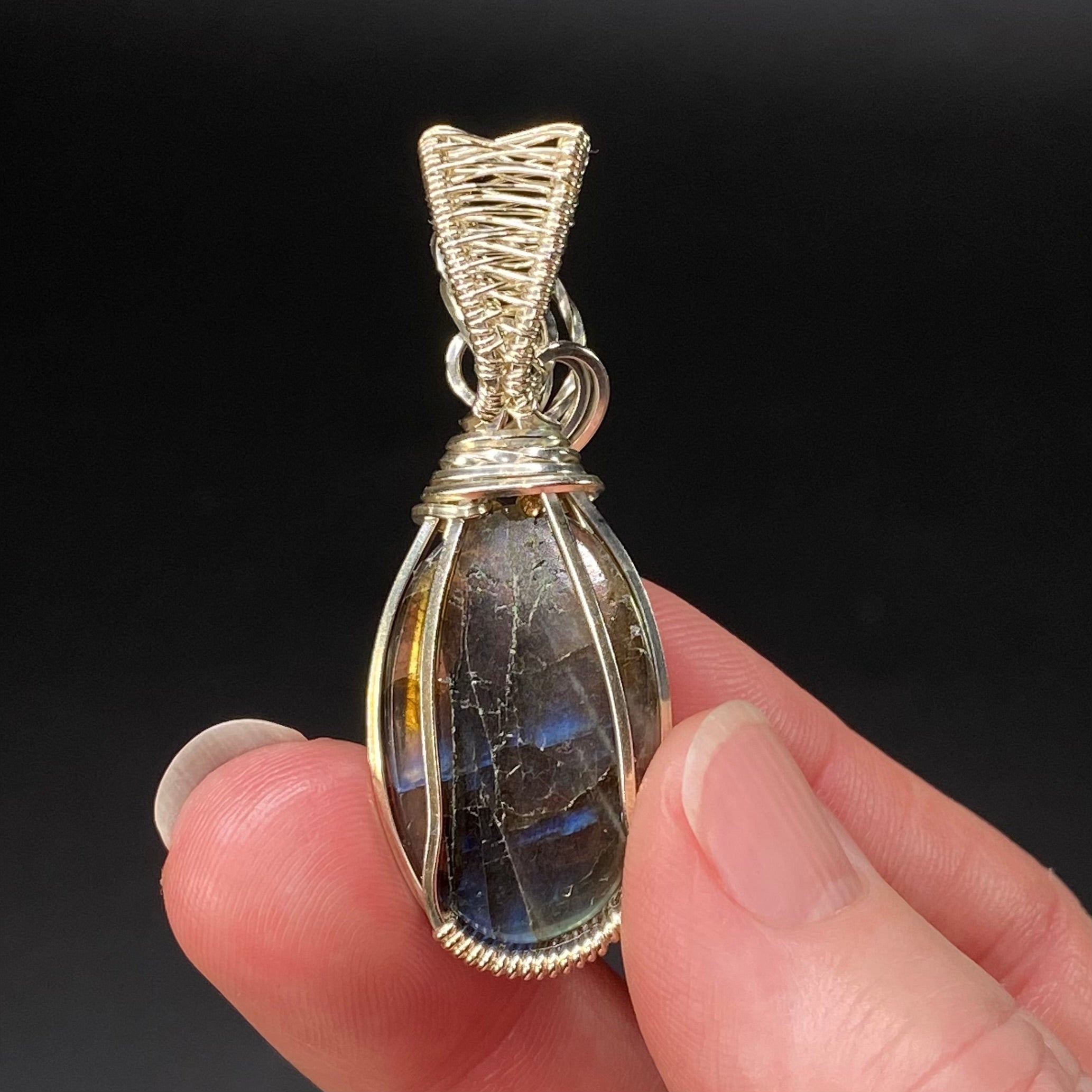 Labradorite & Sterling Silver Wire Wrapped Pendant - Natural Stone / Crystal Jewelry