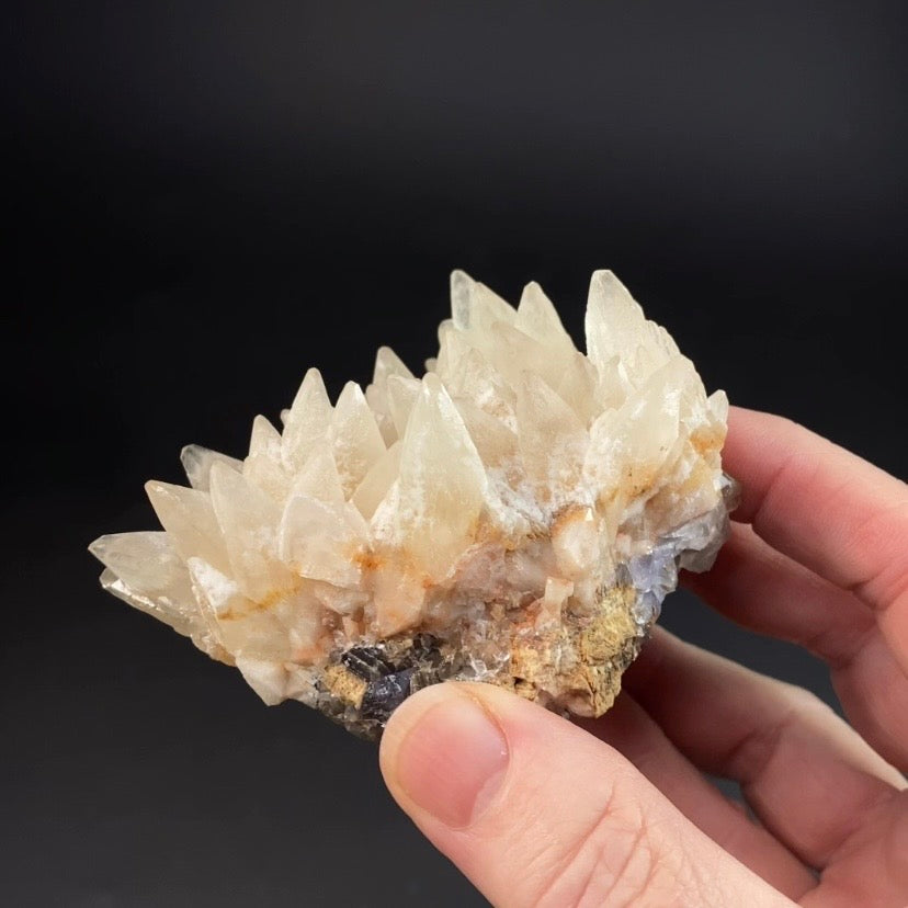 Scalenohedral DogTooth Calcite on Blue Purple Fluorite Matrix, UV Reactive, Fluorescent