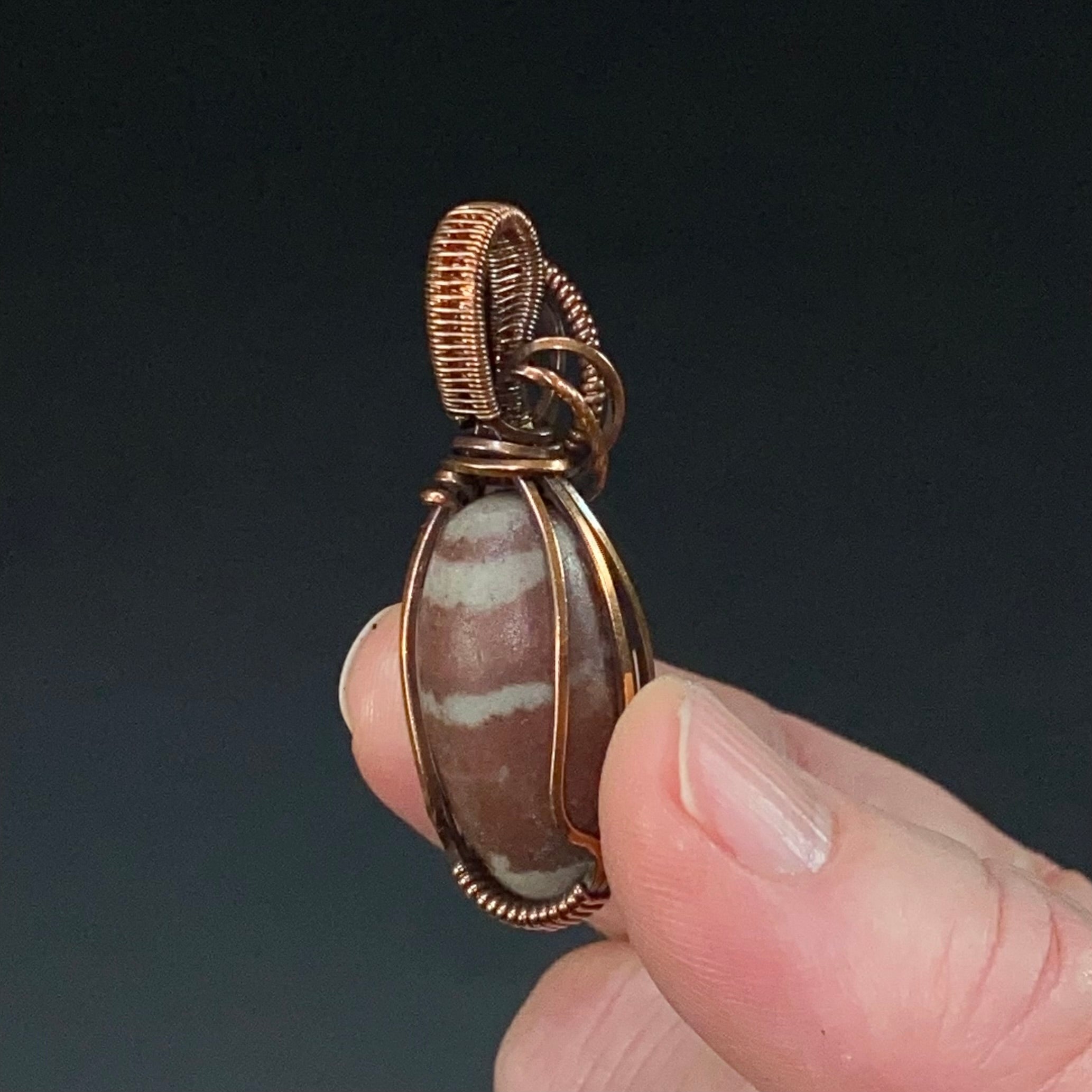 Shiva Lingam and Copper Wire Wrapped Pendant