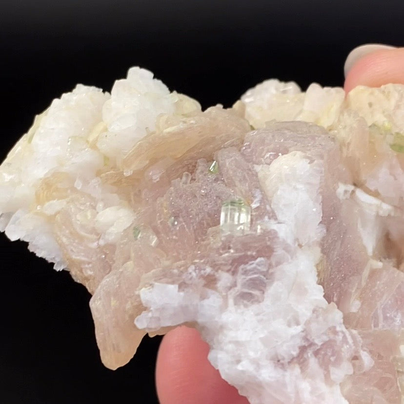 Pale Green Tourmaline Crystals & Lepidolite Mica on Feldspar