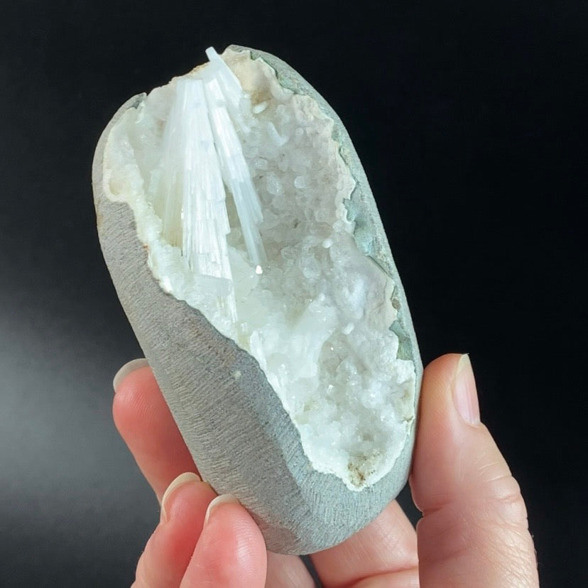 Scolecite with Apophyllite, Stilbite & Mordenite in Trimmed Basalt Geode Pocket