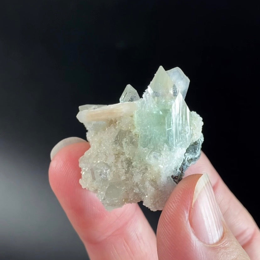 Green Apophyllite Crystal Cluster with Stilbite & Apophyllite