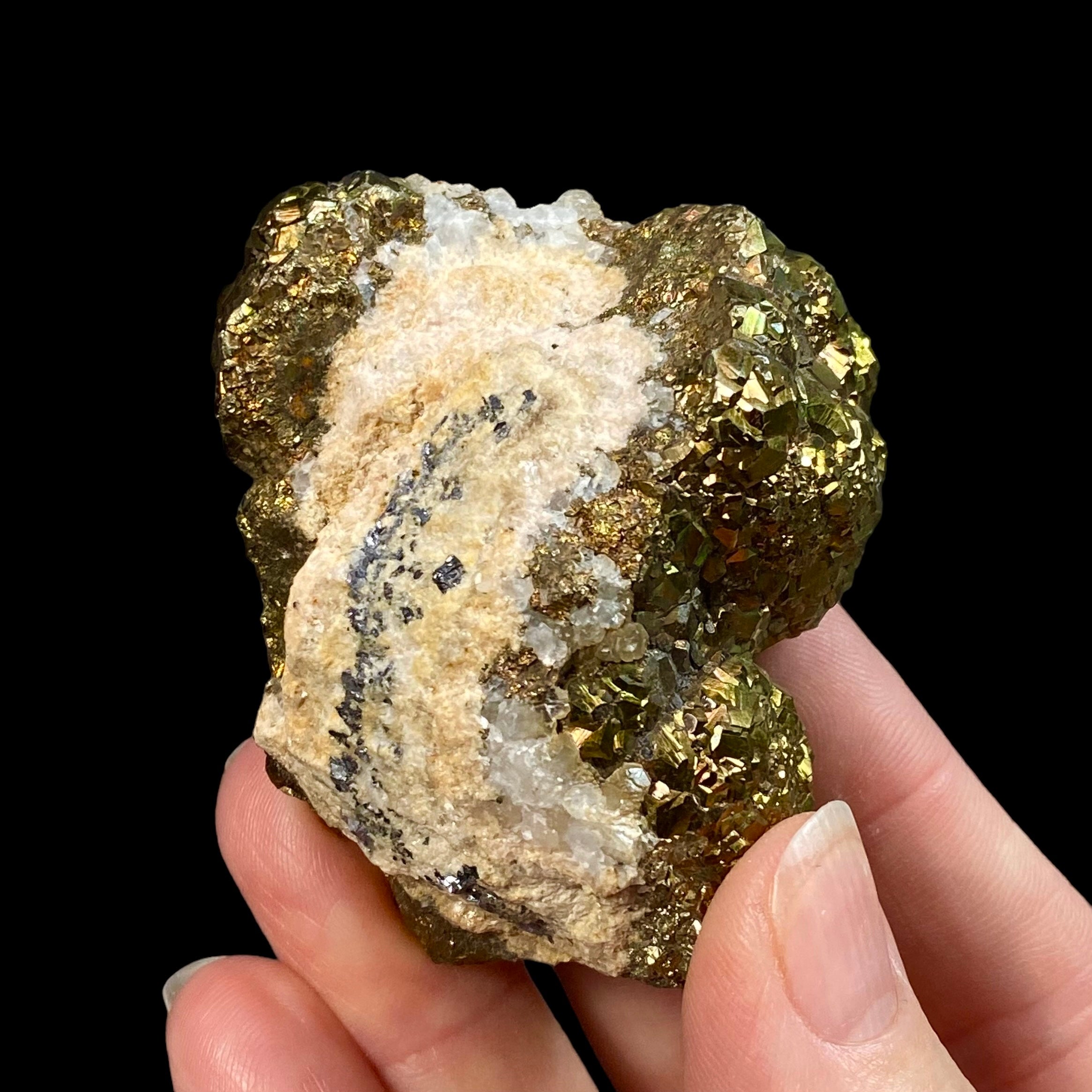 Iridescent Pyrite & Calcite Cluster from Trepça Mines, Kosovo