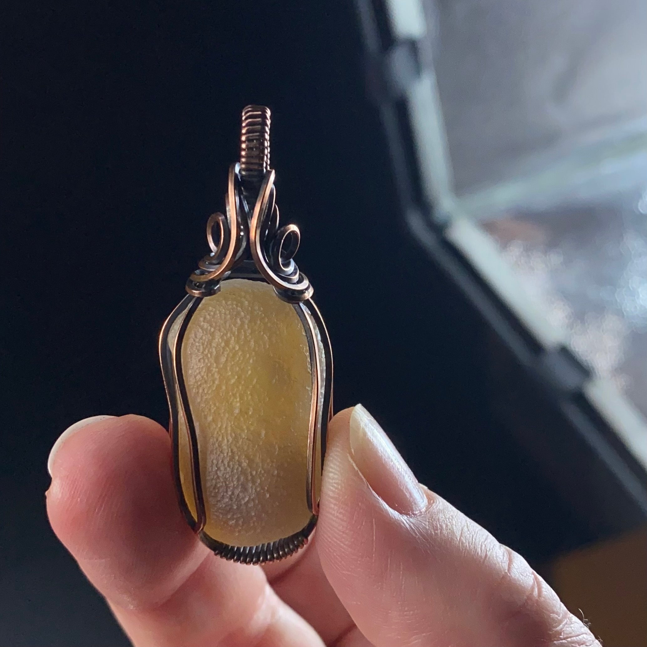 Gobi Desert Agate with Moving Sand Inclusions and Copper Wire Wrapped Pendant