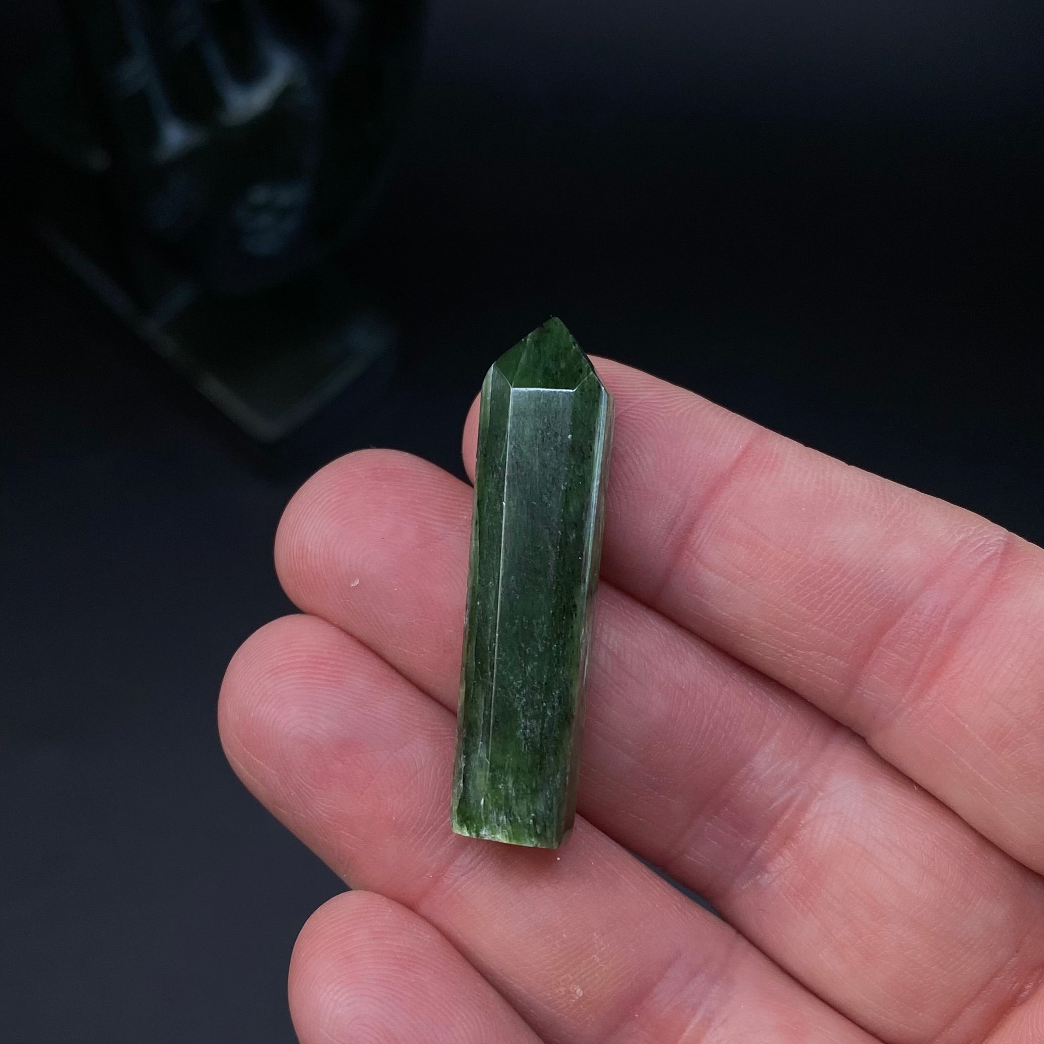Deep Green Nephrite Jade Polished Tower