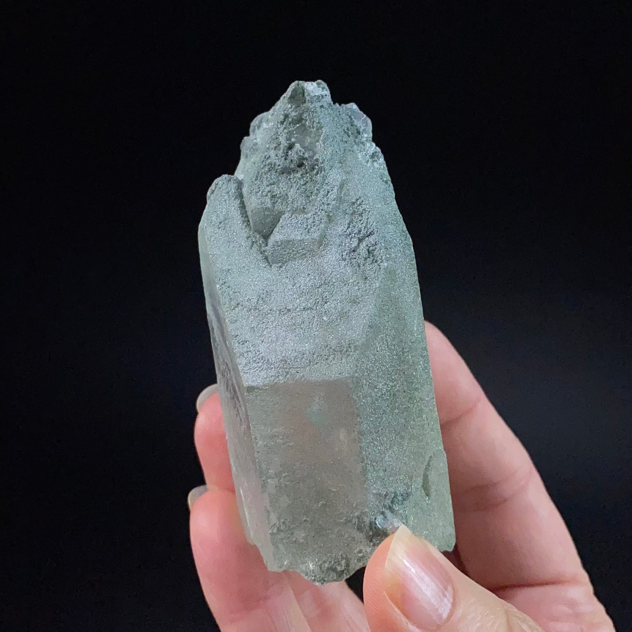 Quartz Crystal with Shimmering Natural Chlorite Surface Deposit
