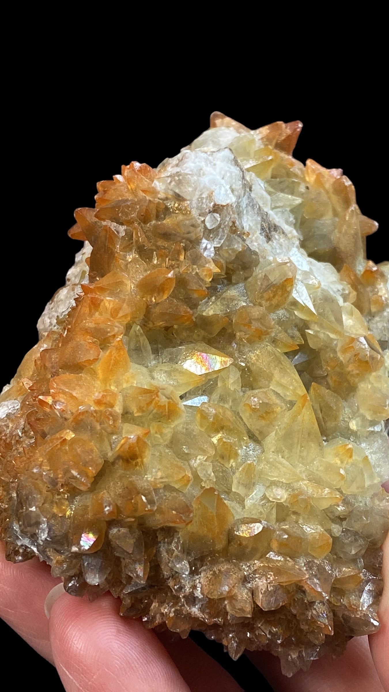 Dog Tooth Calcite Cluster with Natural Iridescent & Iron Oxide Surface Coating