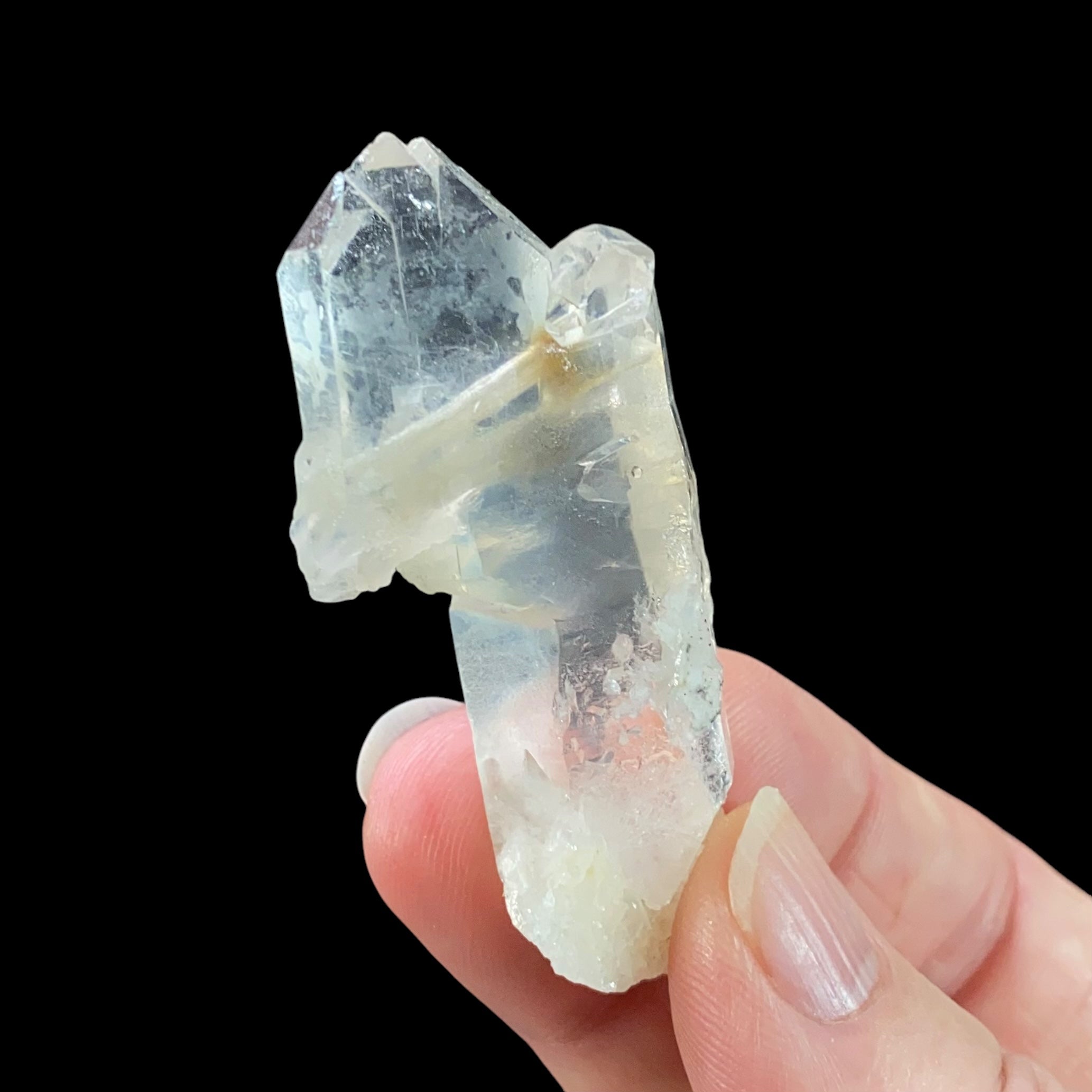 Double Terminated Tabular Bone Quartz Crystal with Halloysite Inclusions