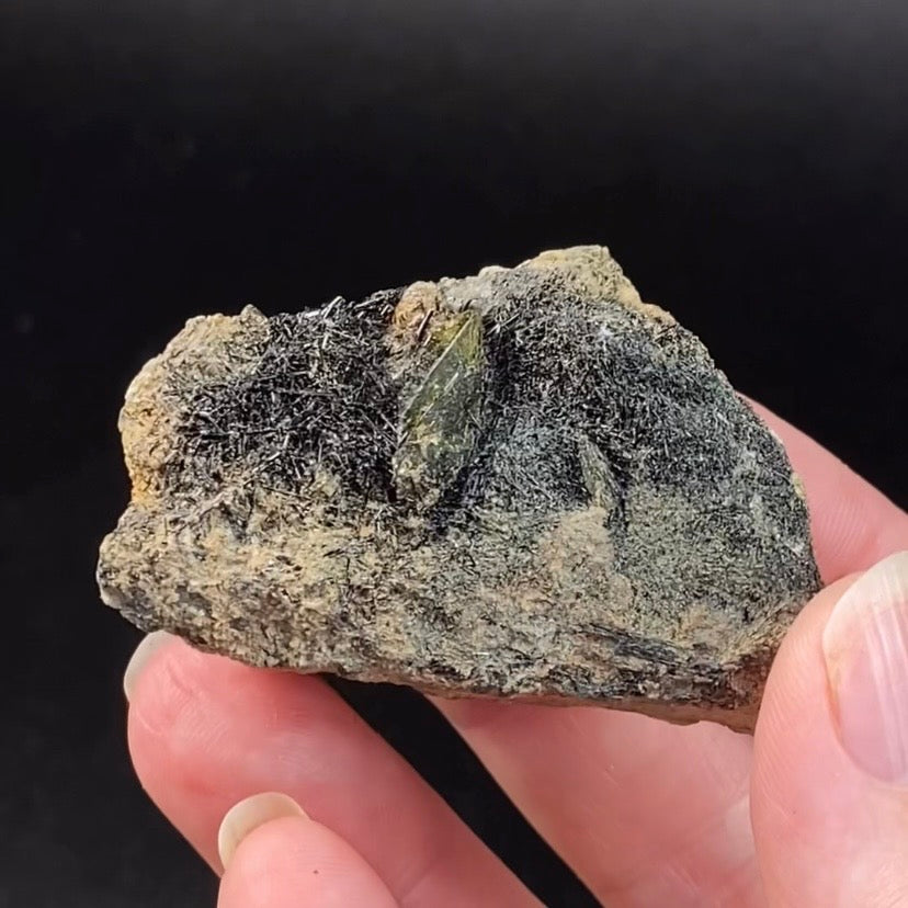 Green Titanite Sphene Crystal with Rutile on Matrix