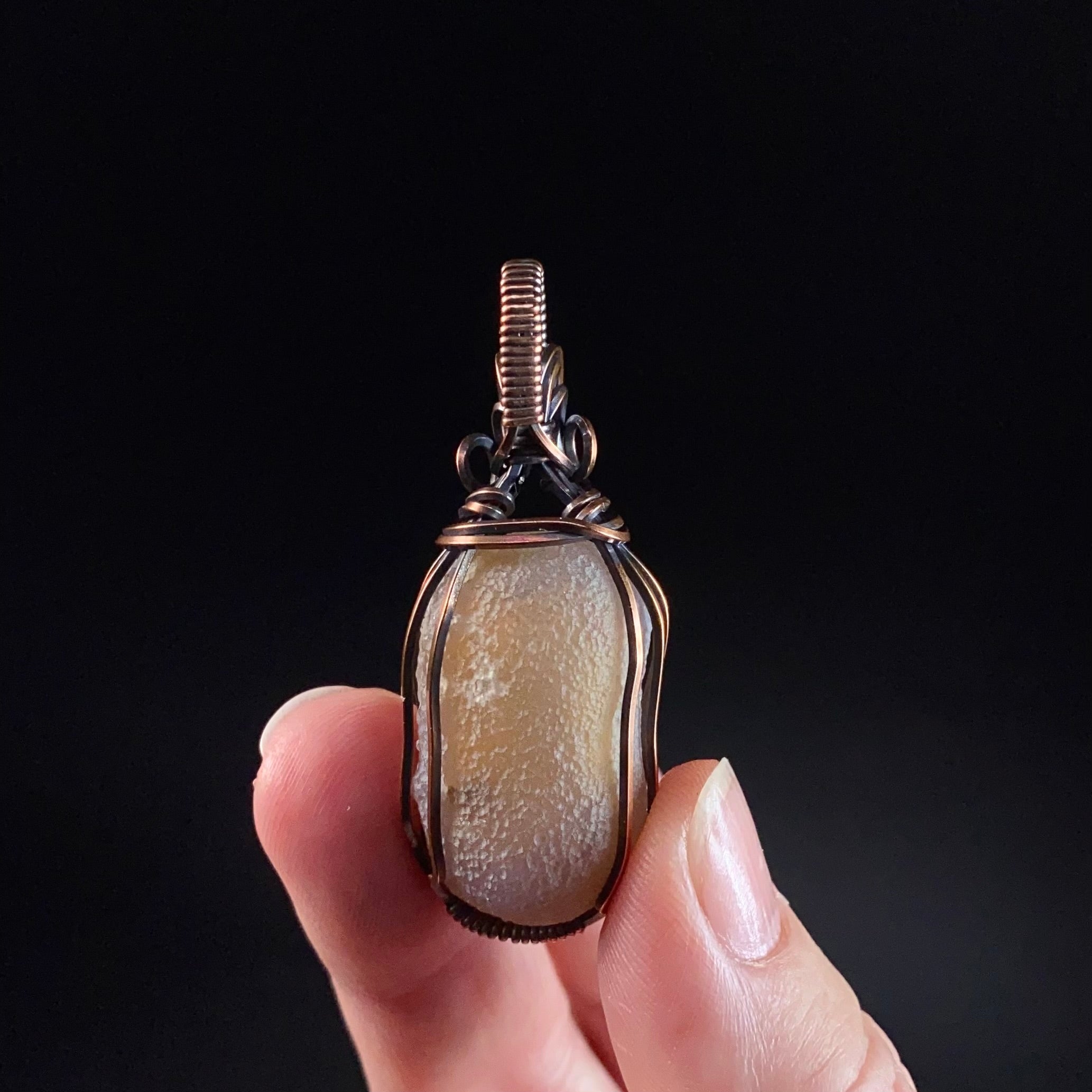 Gobi Desert Agate with Moving Sand Inclusions and Copper Wire Wrapped Pendant