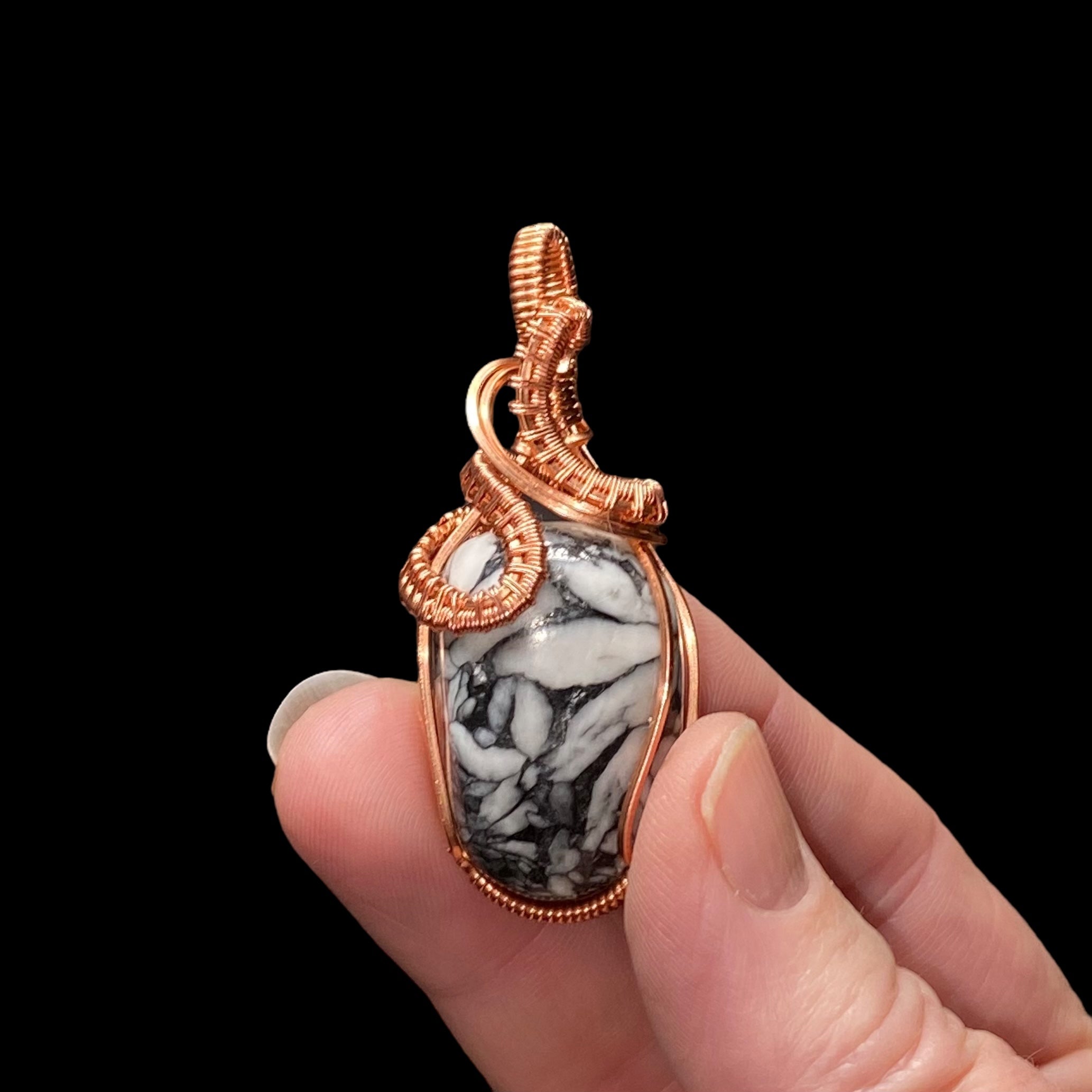 Pinolith Polished Tumble Stone & Raw Copper Wire Wrapped Pendant