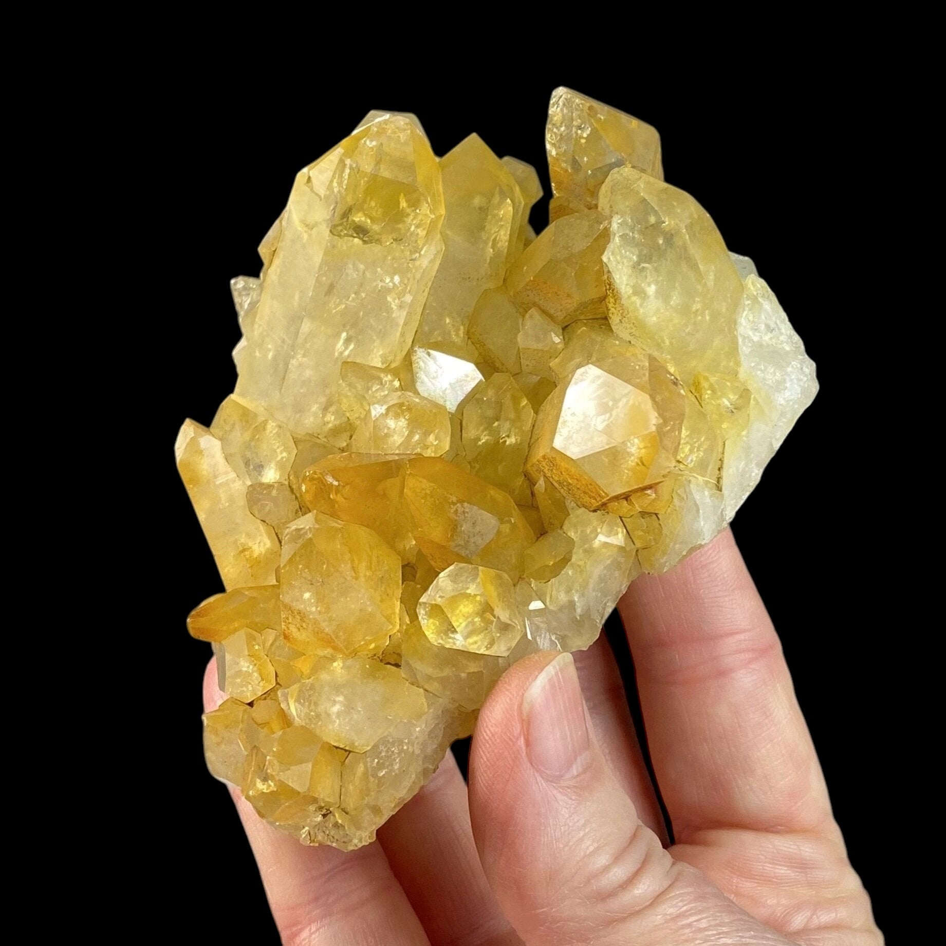 Clear Quartz Crystal Cluster with Natural Yellow Iron Oxide Coating