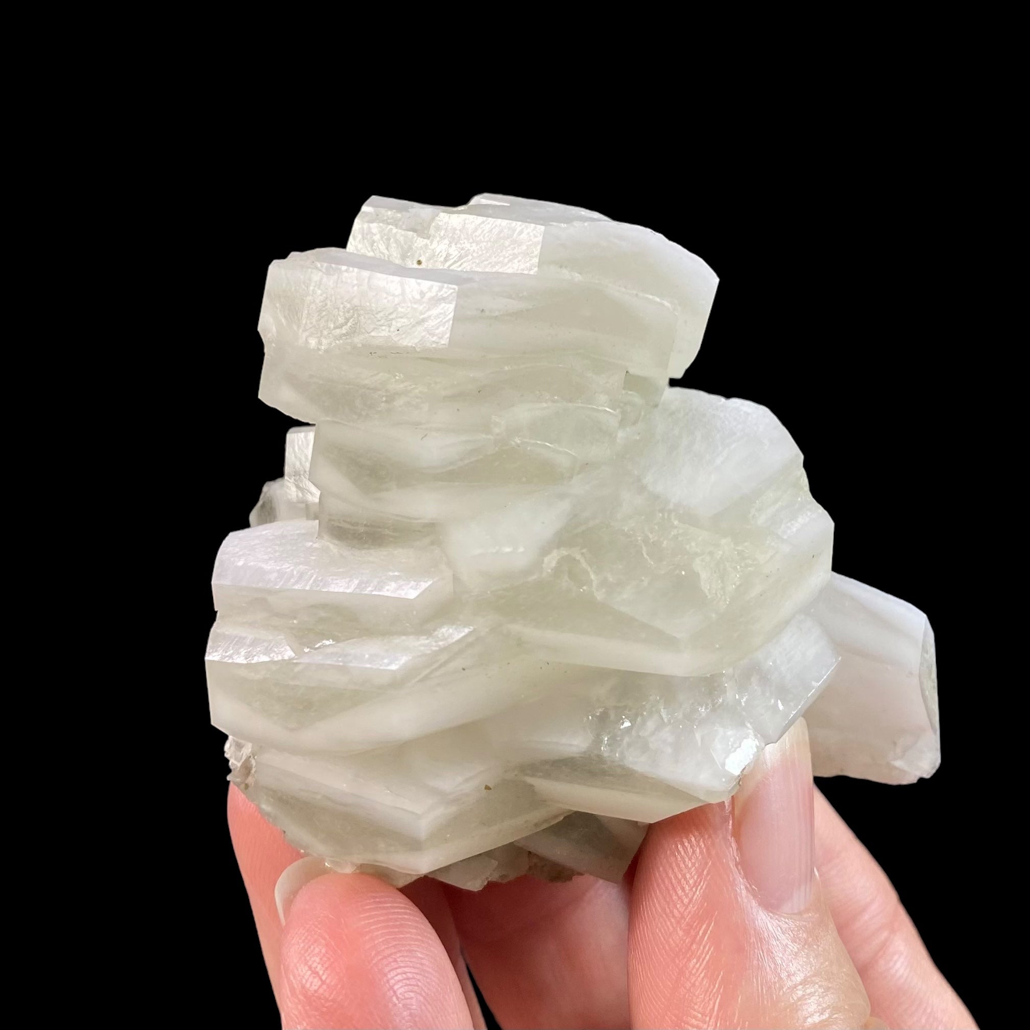 Fluorescent Hexagonal Sandwich Calcite Crystal Cluster