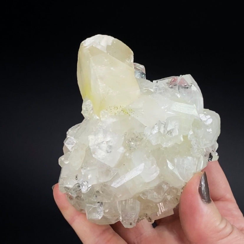 Clear Apophyllite Crystal Cluster with Yellow Calcite