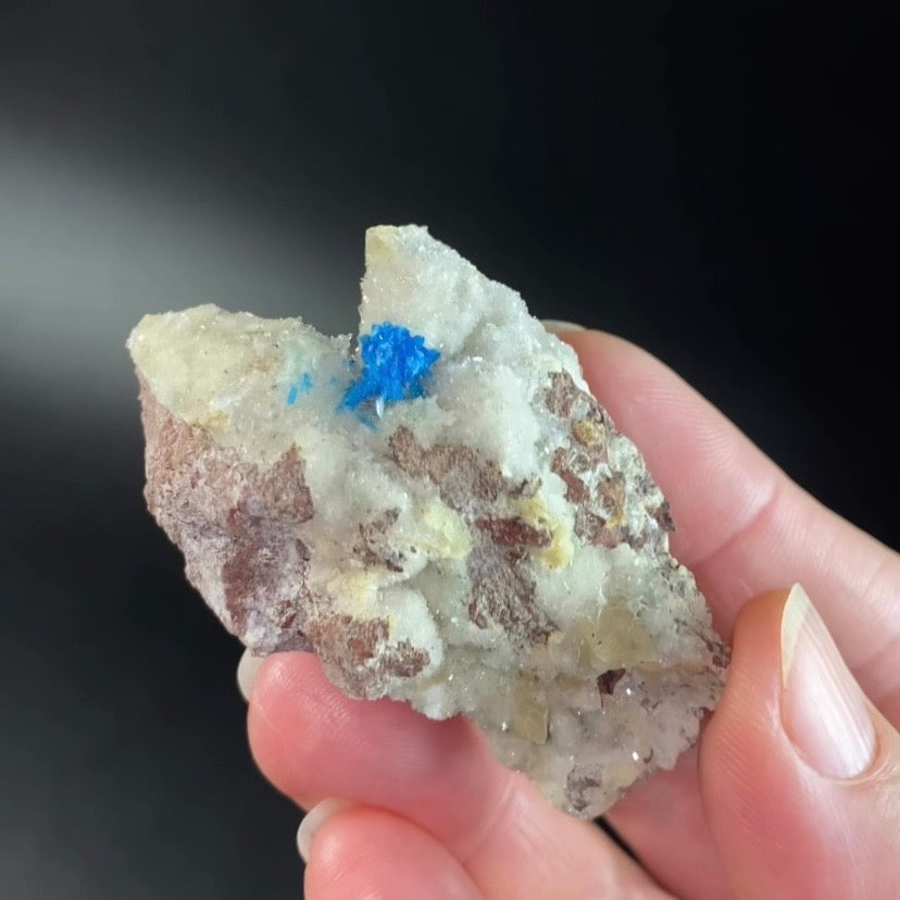 Vibrant Blue Cavansite / Pentagonite Cluster with Phosphorescent Calcite Crystals on Druzy Stilbite Over Basalt Matrix
