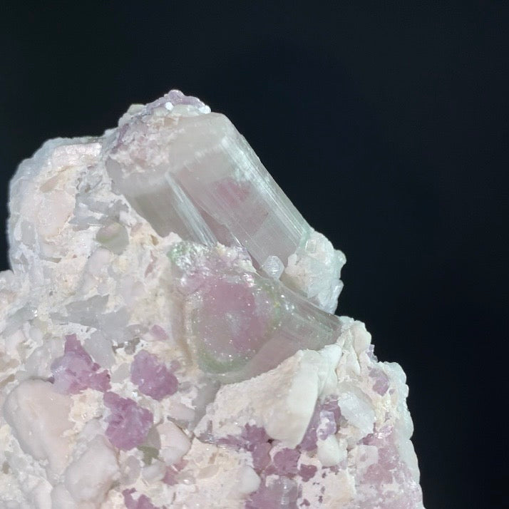 Pale Green & Pink Watermelon Tourmaline Crystals with Lepidolite & Feldspar