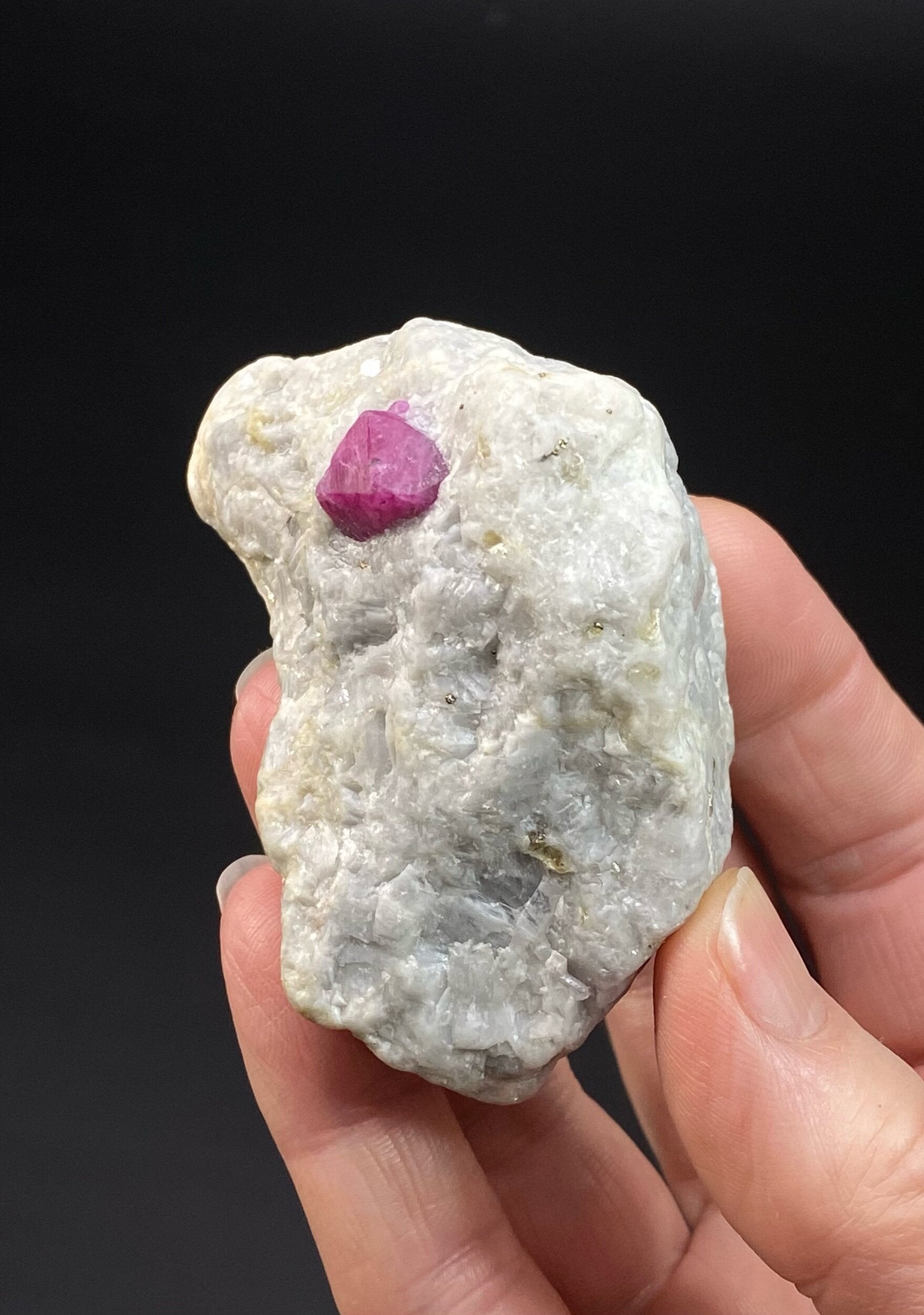 Pseudo Octahedral Natural Ruby Crystal on Marble Matrix, Jegdalek, Afghanistan