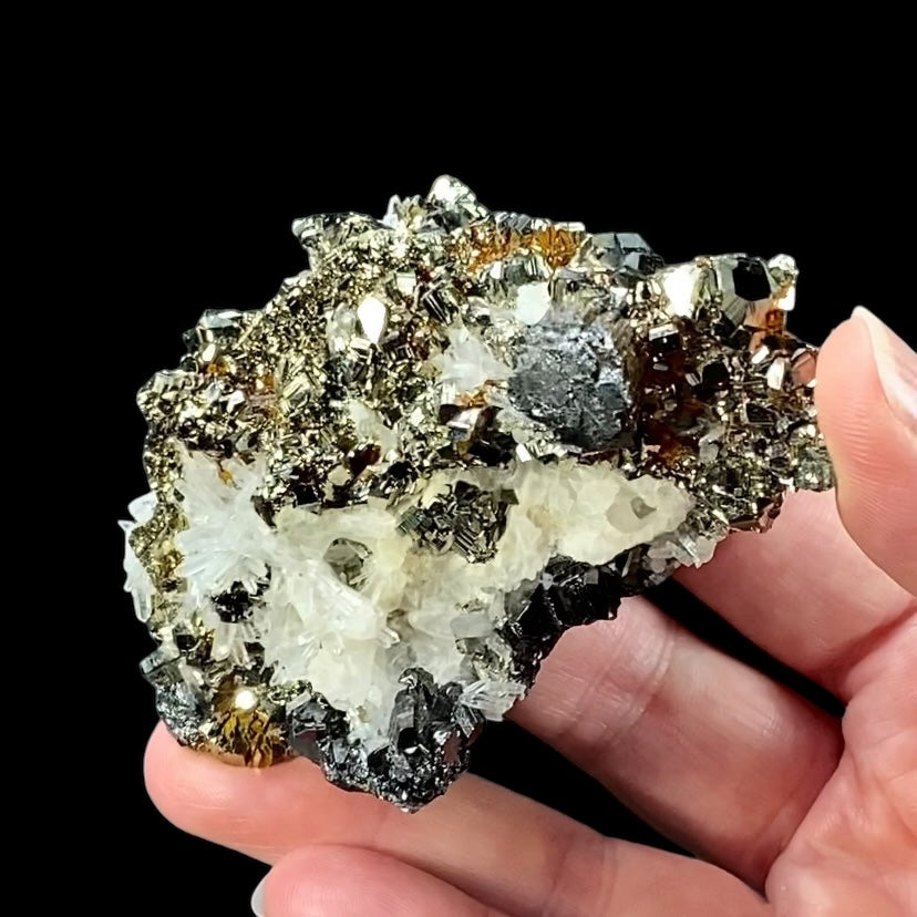 Pyrite After Pyrrhotite with Quartz, Bournonite & Calcite from Trepca Mine Complex, Kosovo