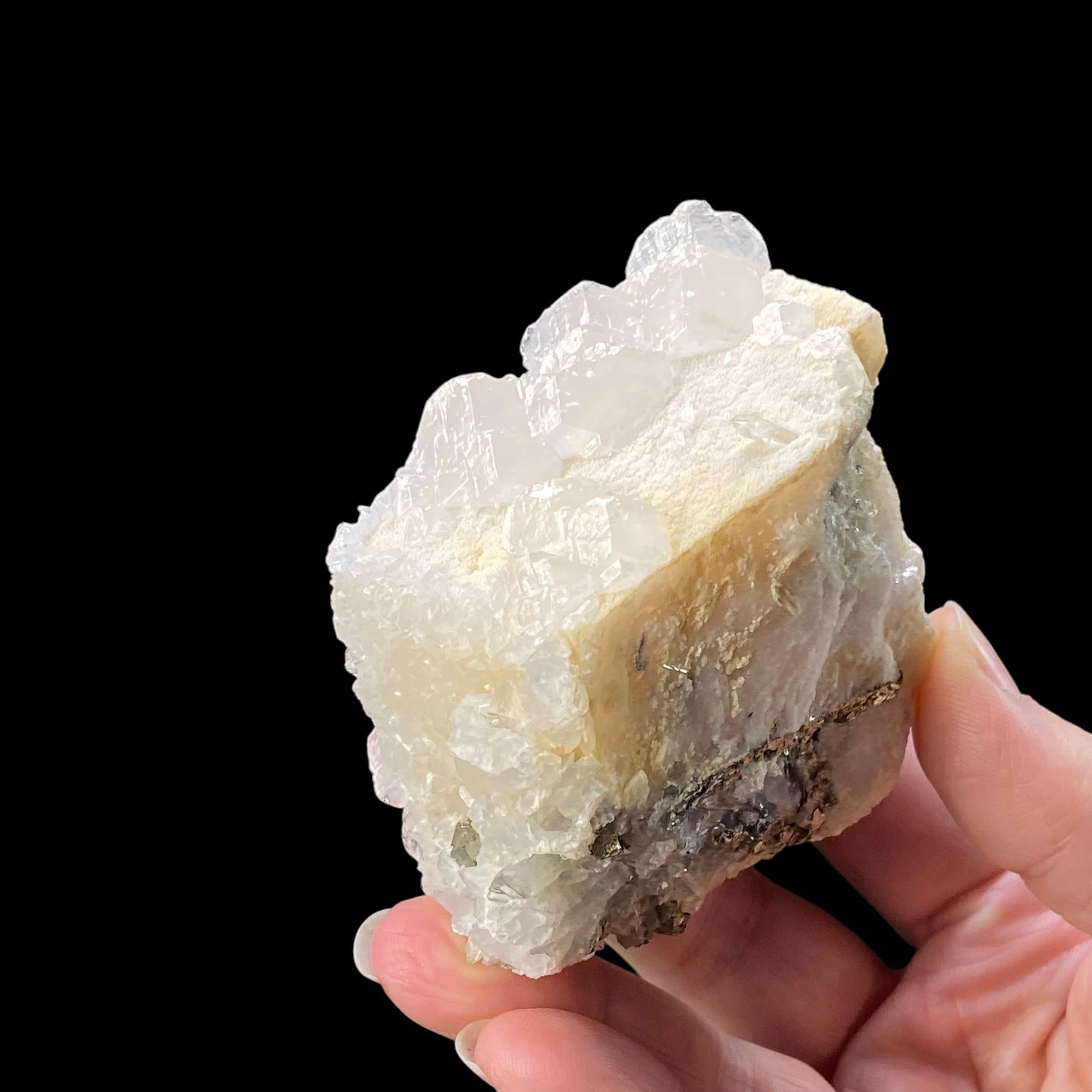 Mangano Calcite Rhombus with Pyrite and Quartz, Trepca Mine Complex, Kosovo