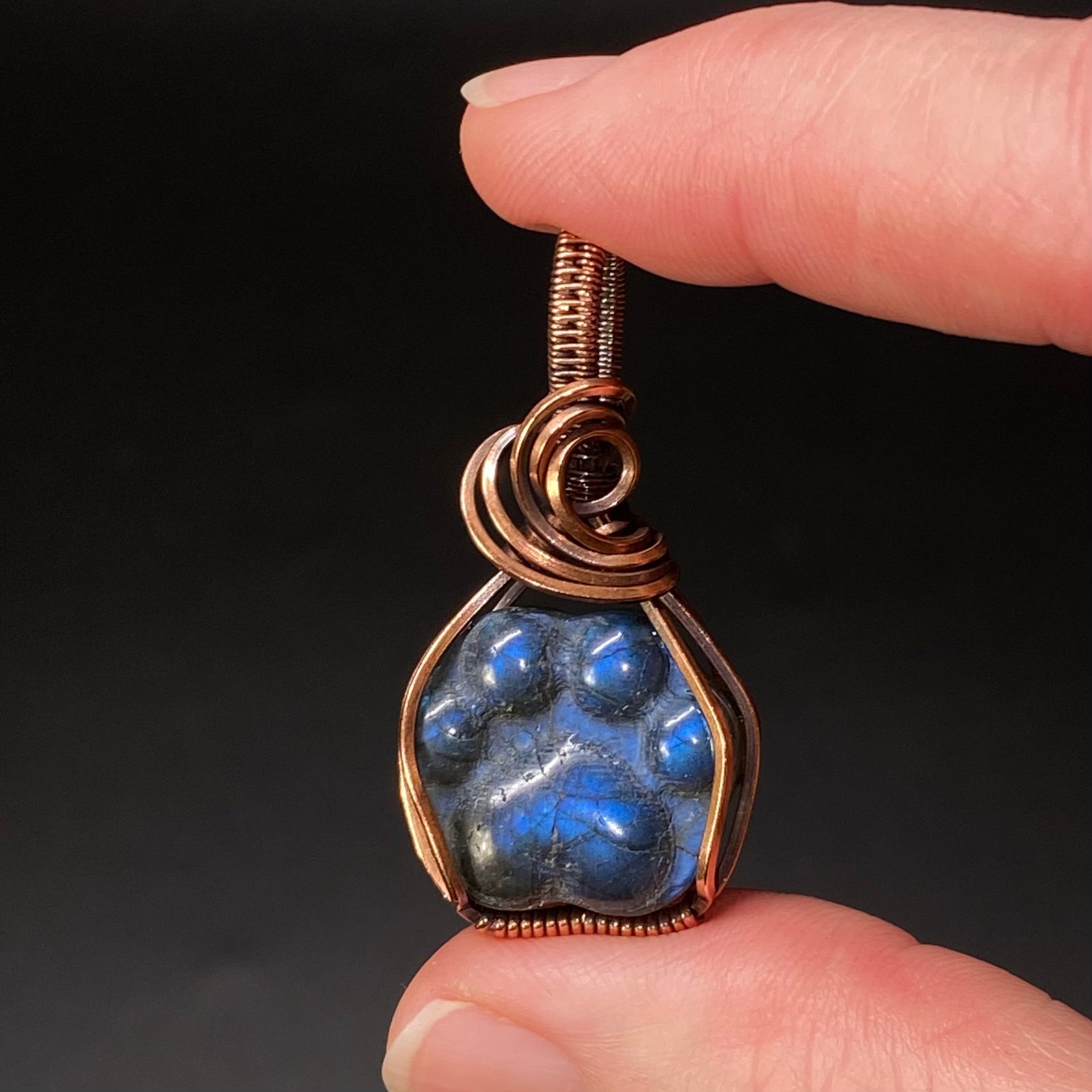 Labradorite Dog or Cat Paw Cabochon and Copper Wire Wrapped Pendant