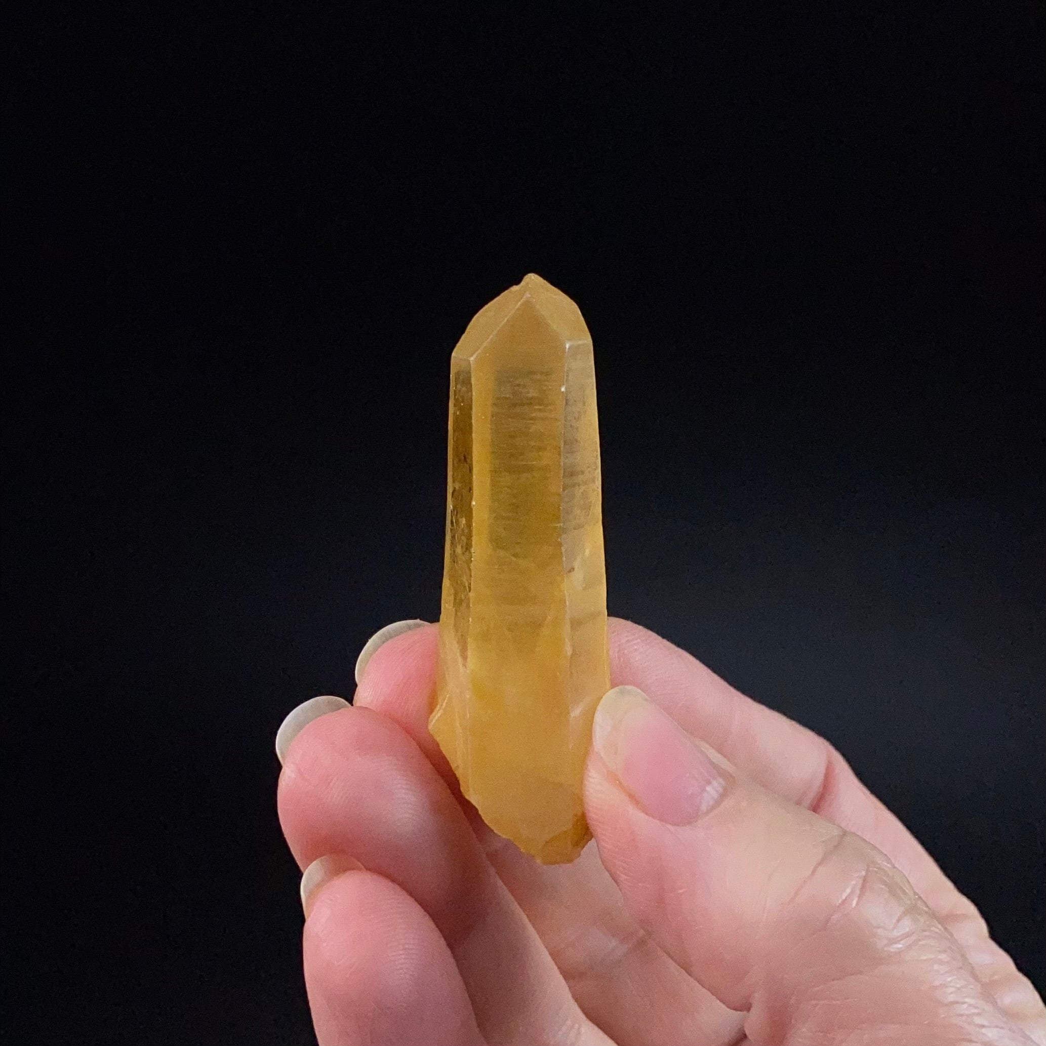 Trigonal Habit Golden Quartz Crystal with Natural Yellow Iron Oxide Surface