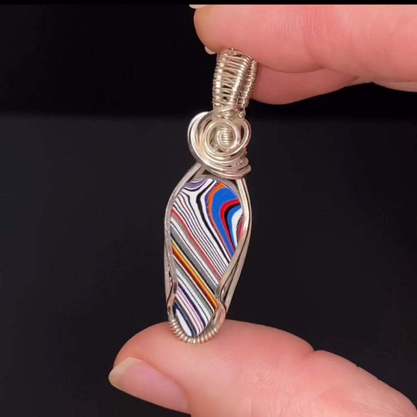 Genuine Detroit Agate Fordite & Sterling Silver Handmade Wire Wrapped Pendant
