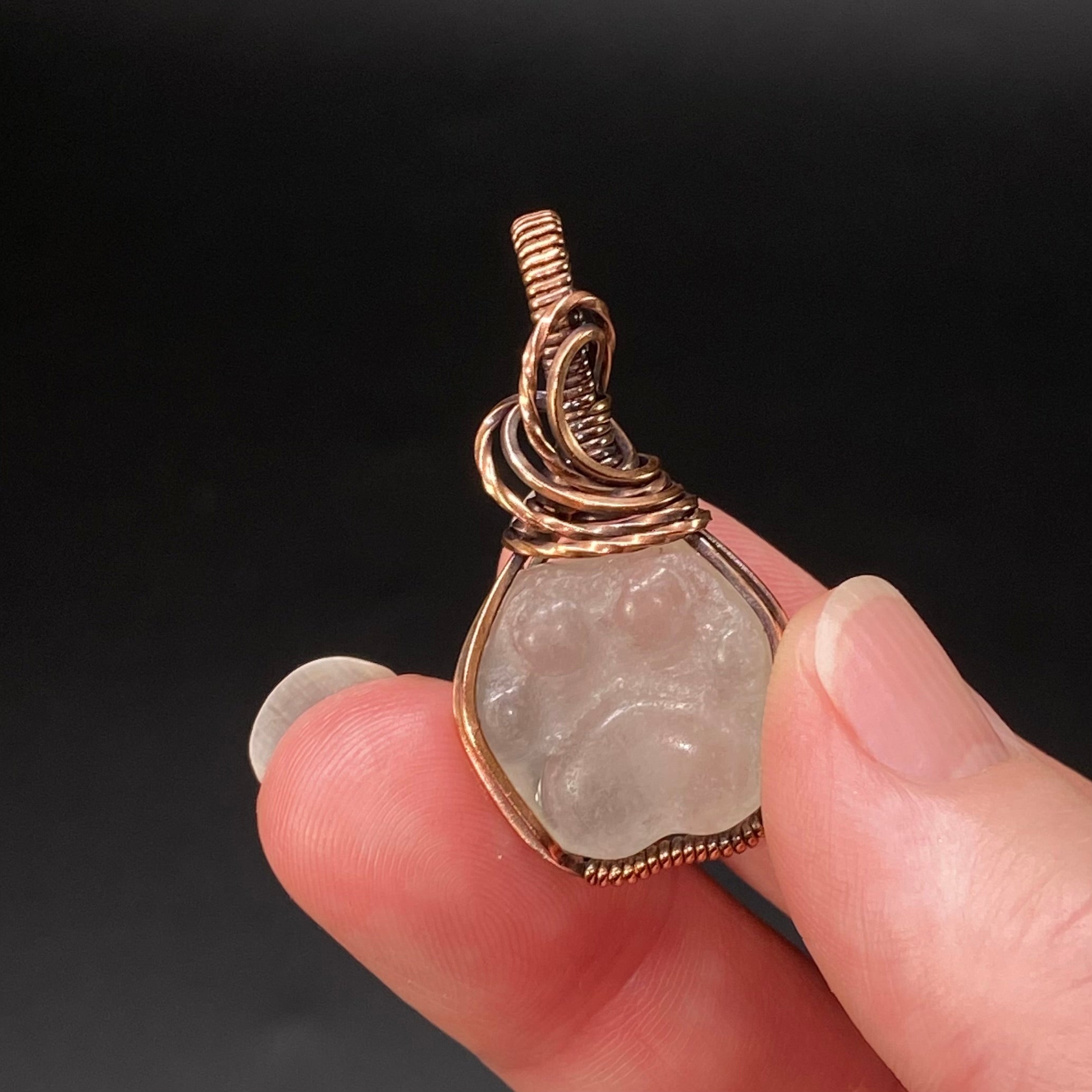 Green Fluorite Dog or Cat Paw Cabochon and Copper Wire Wrapped Pendant