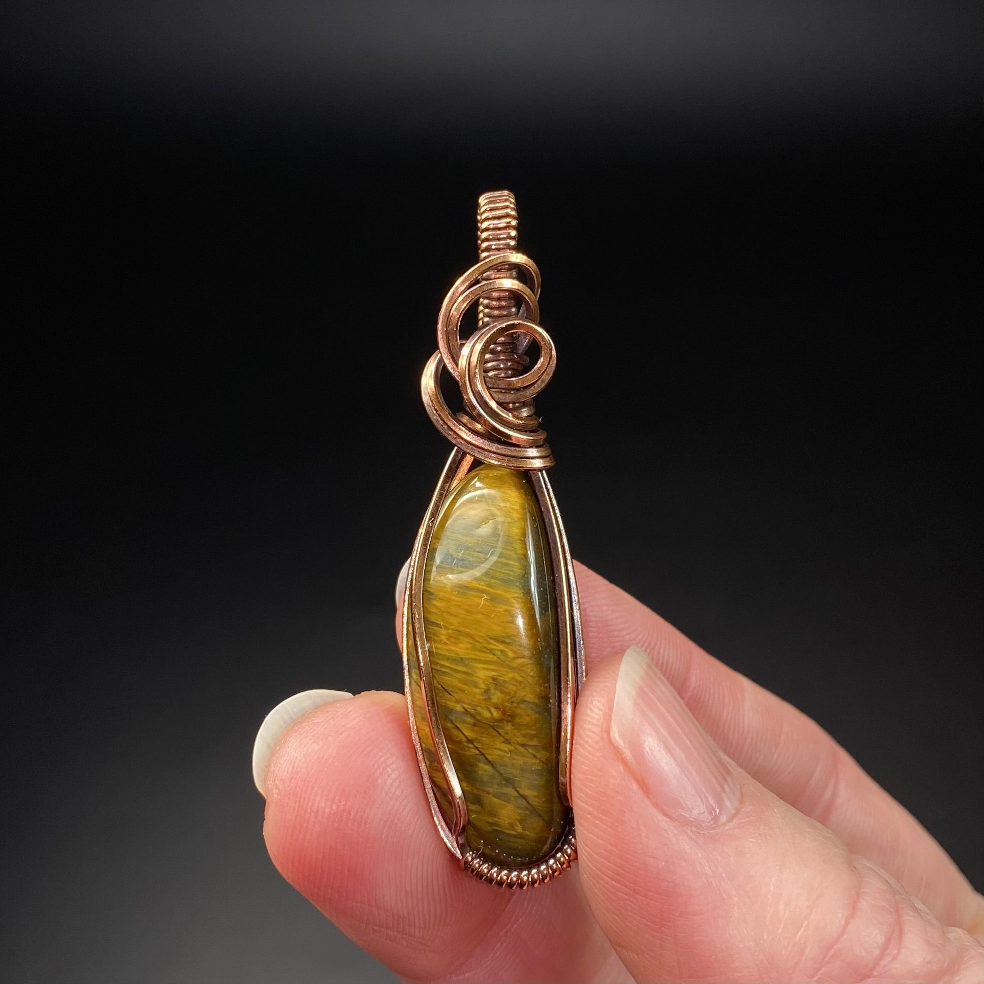 Tiger Eye & Copper Wire Wrapped Pendant