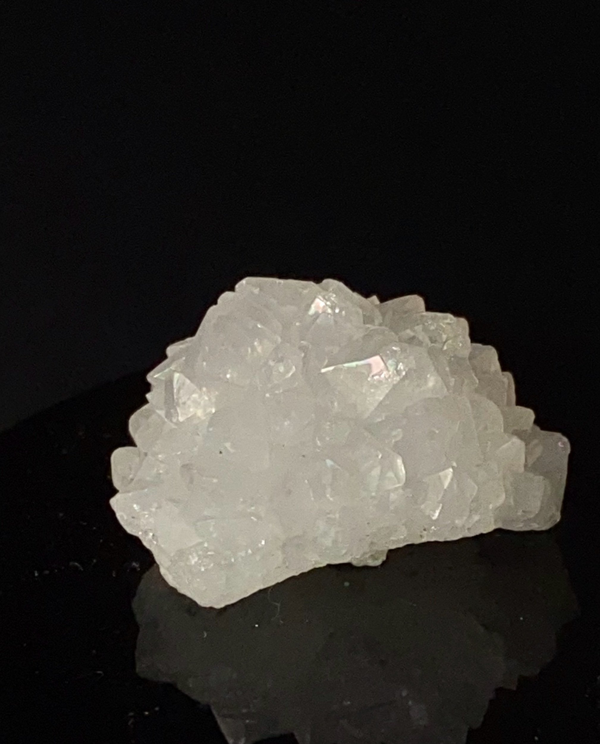 Clear Apophyllite Crystal Cluster with Rainbow Iridescence