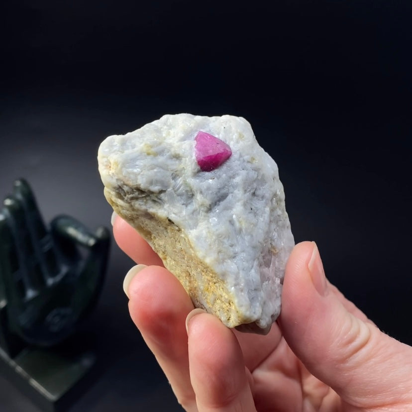 Pseudo Octahedral Natural Ruby Crystal on Marble Matrix, Jegdalek, Afghanistan