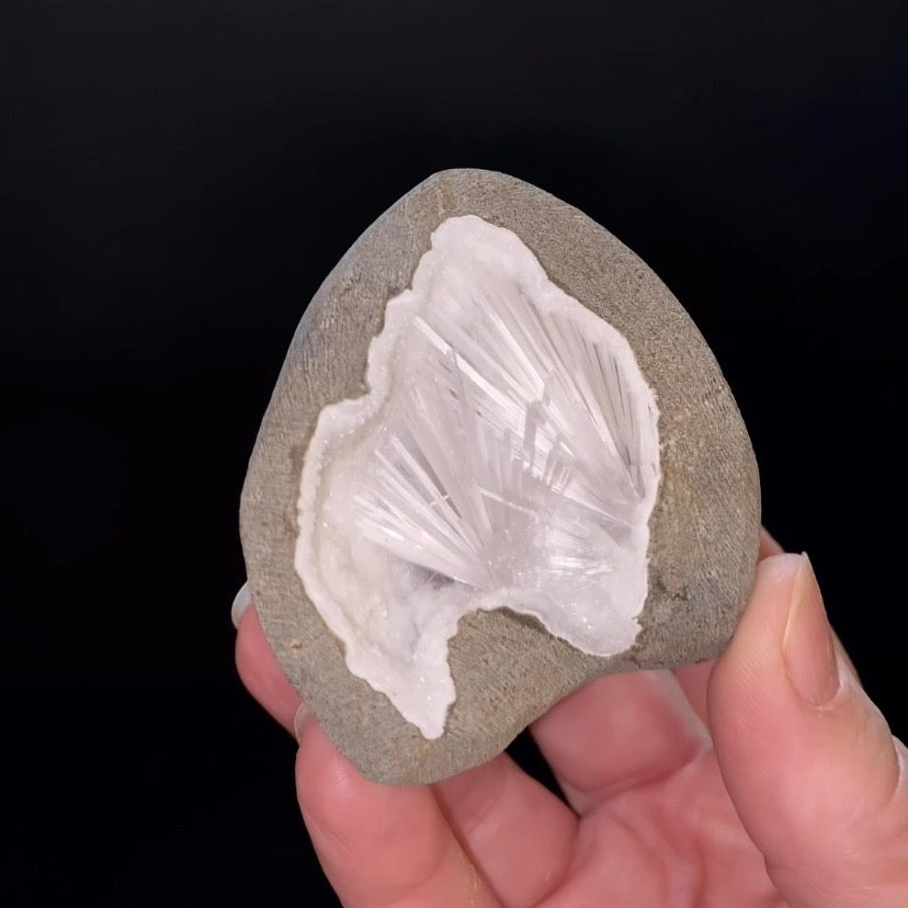 Radiating Scolecite Crystals with Quartz in Trimmed Basalt Pocket