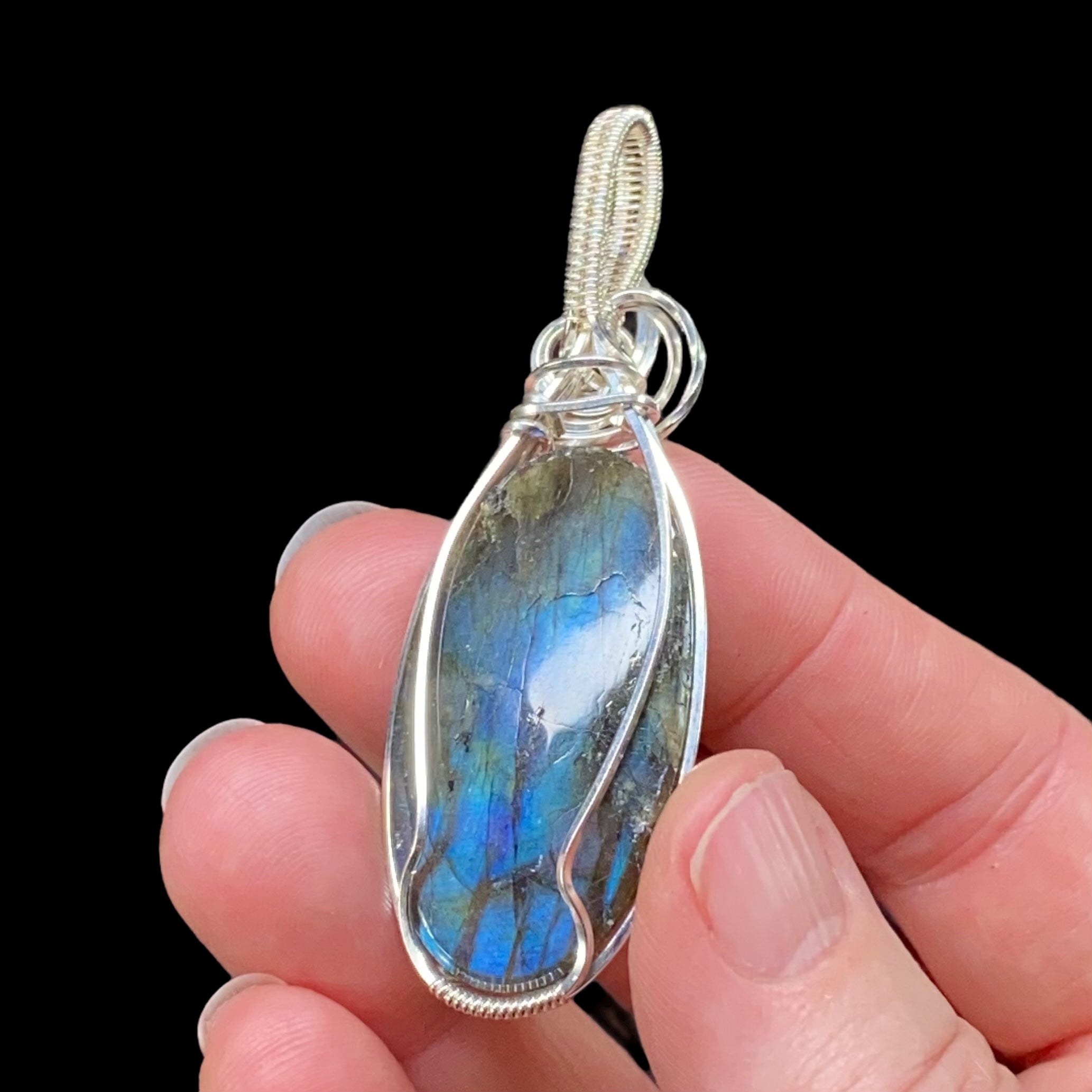 Labradorite & Sterling Silver Wire Wrapped Pendant, Natural Stone & Crystal Jewelry