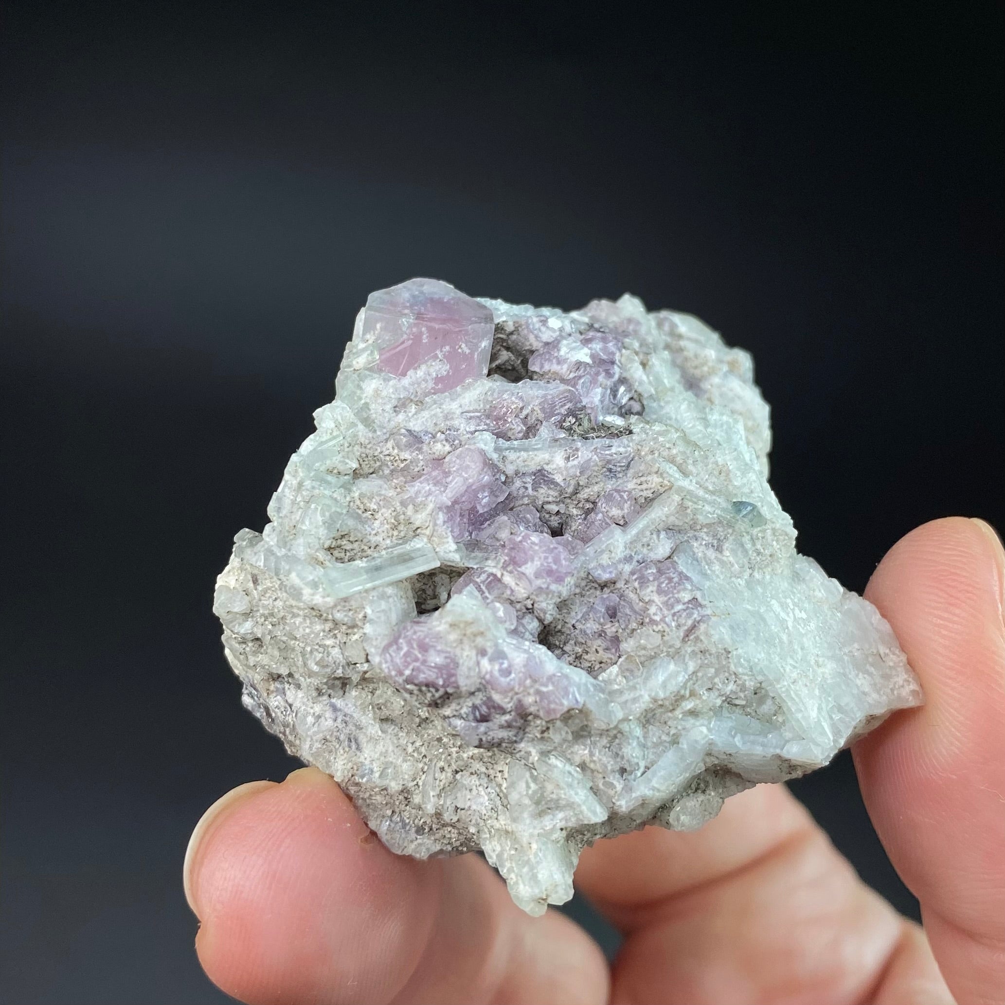 Pale Green & Pink Watermelon Tourmaline Crystal with Lepidolite & Cleavelandite