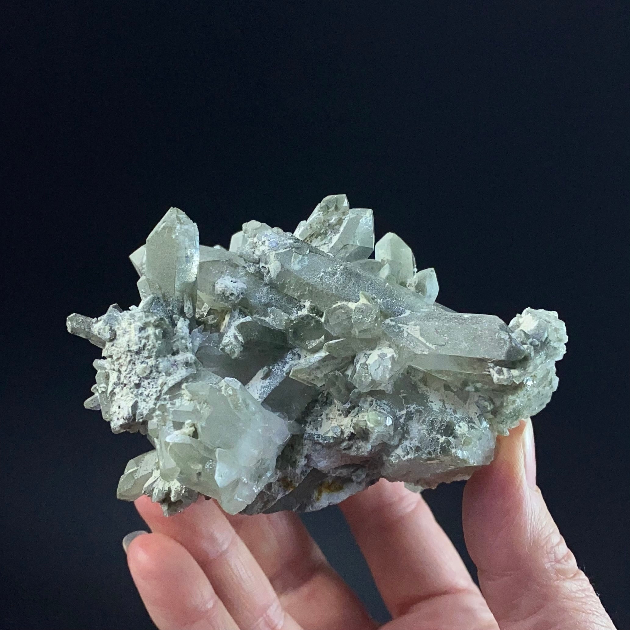 Chlorite Included Quartz Crystal Cluster