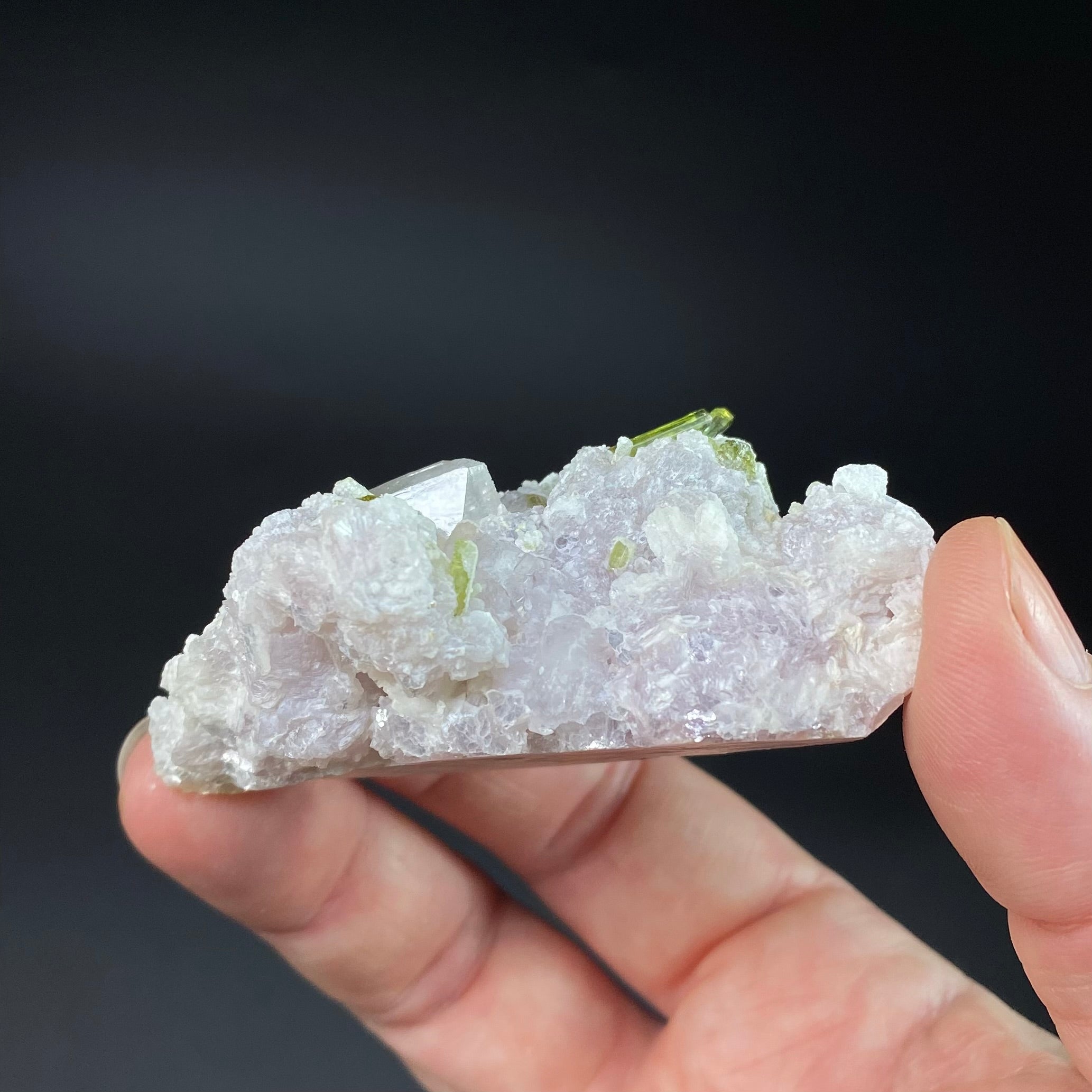 Clear Topaz Crystal with Green Tourmaline and Lepidolite