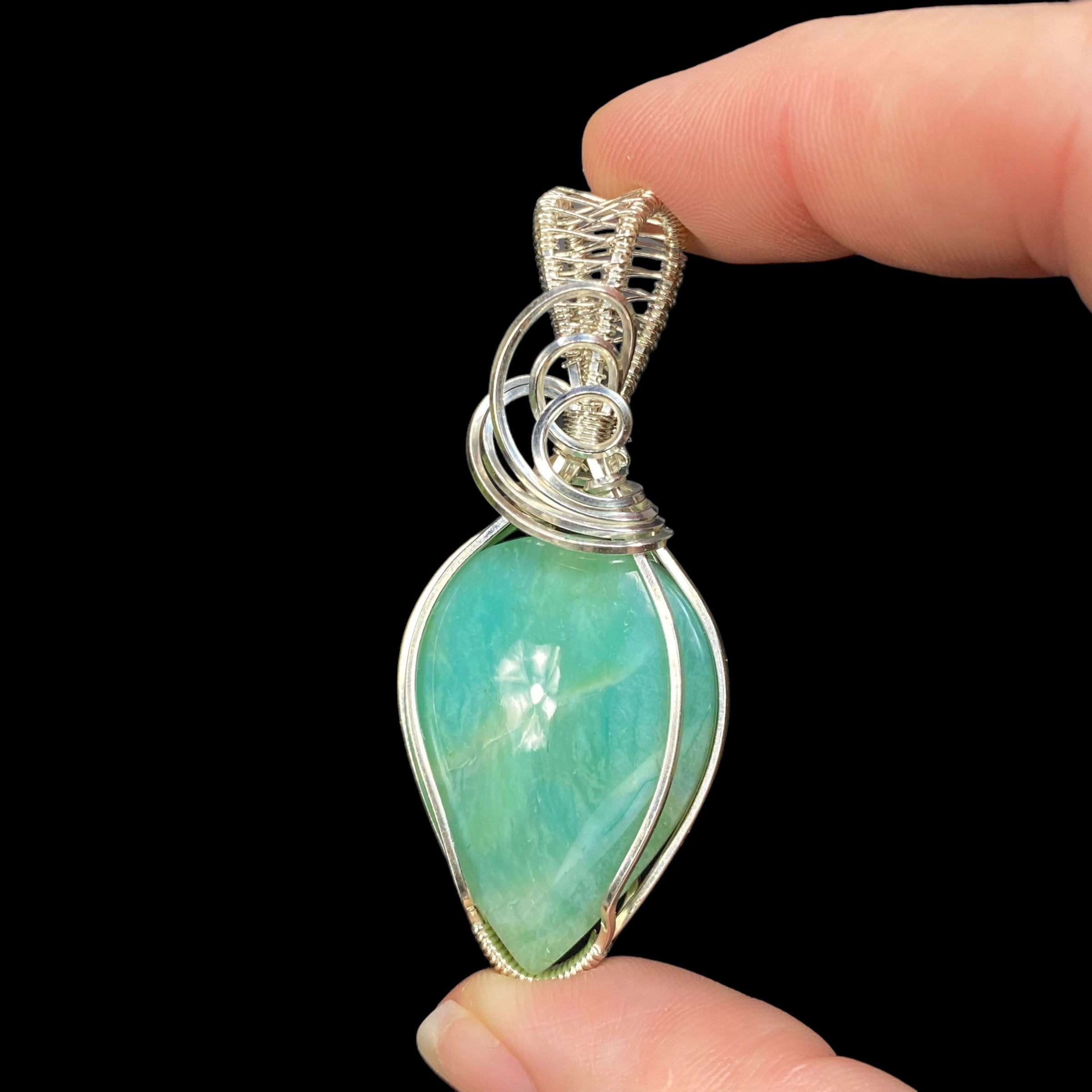 Opalized Petrified Wood & Sterling Silver Wire Wrapped Pendant