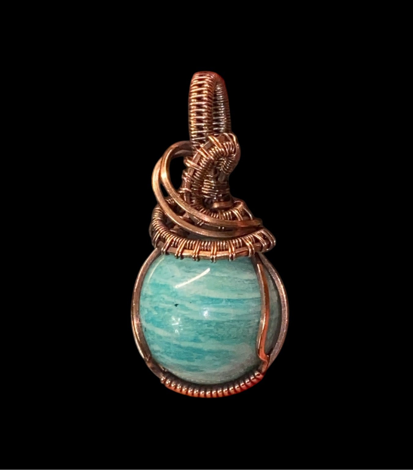 Amazonite Sphere and Copper Handmade Wire Wrapped Pendant