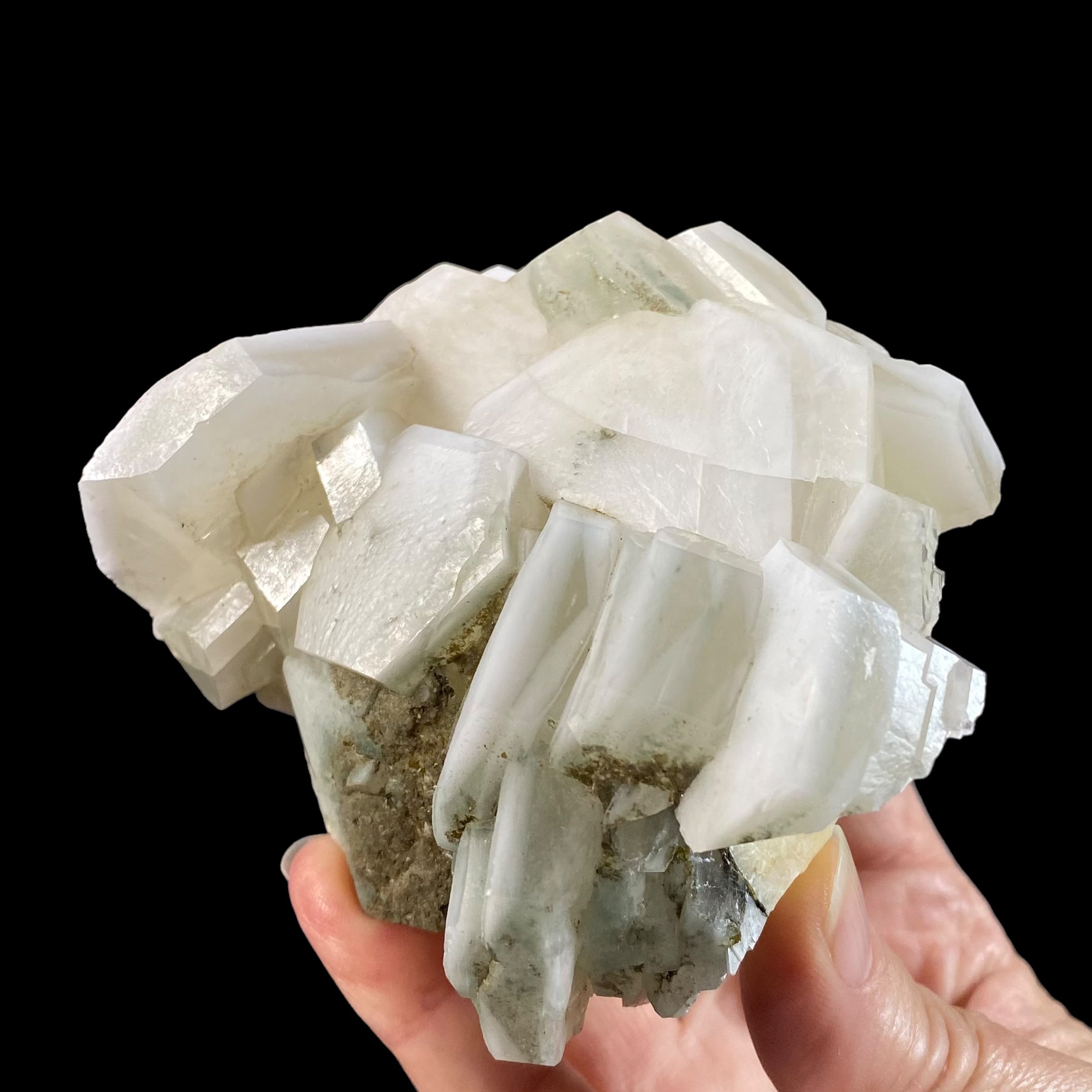 Fluorescent Hexagonal Sandwich Calcite Crystal Cluster