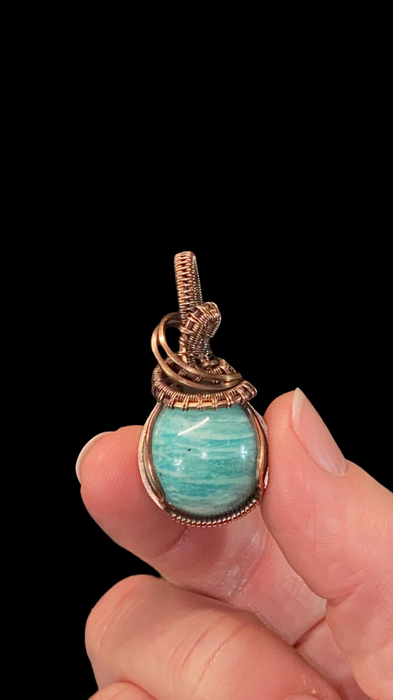 Amazonite Sphere and Copper Handmade Wire Wrapped Pendant