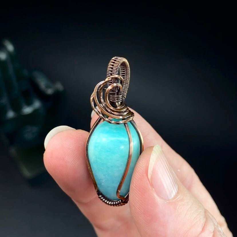 Amazonite Tumbled Stone and Copper Handmade Wire Wrapped Pendant