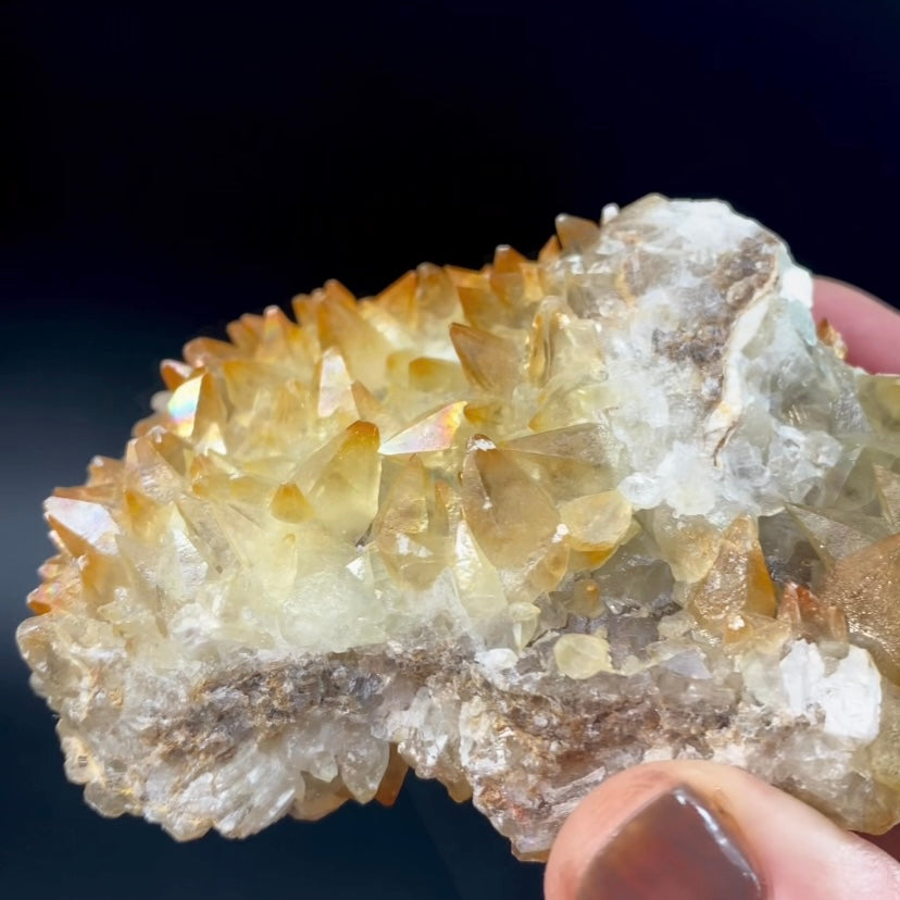 Dog Tooth Calcite Cluster with Natural Iridescent Iron Oxide Surface Coating