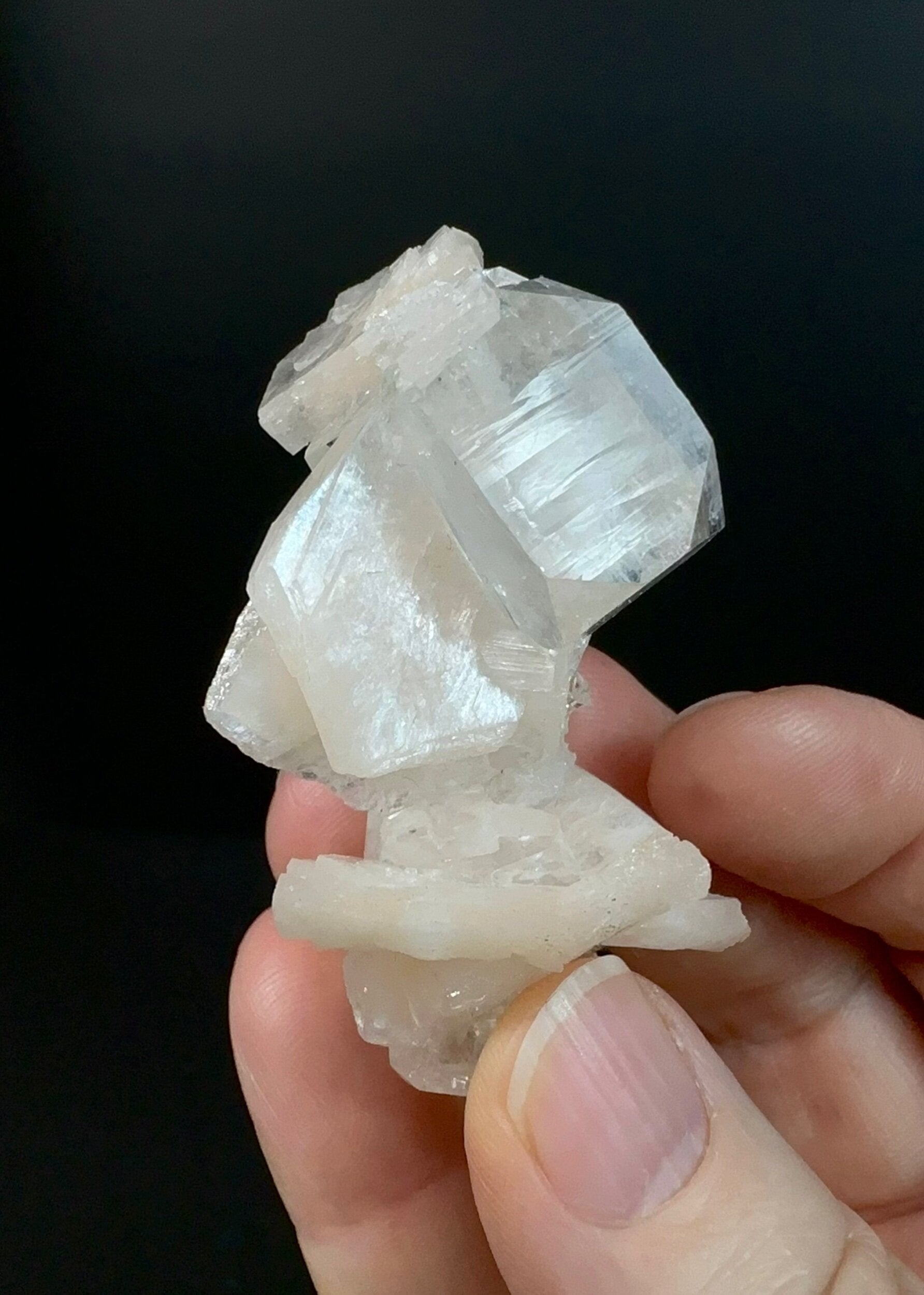 Clear Apophyllite Crystal Cluster with Peach Stilbite