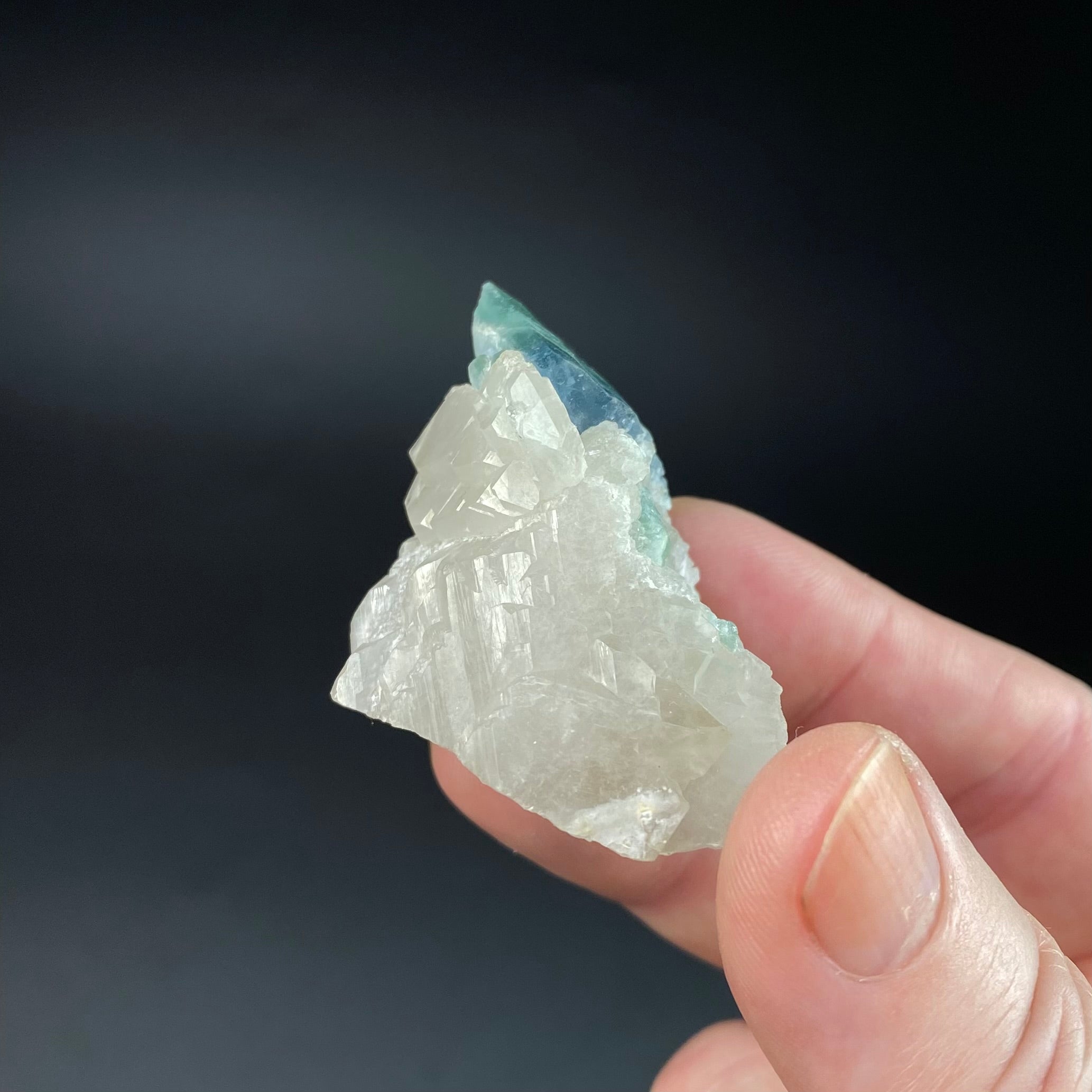 Bicolor Blue & Green Tourmaline on a Light Smoky Quartz Crystal