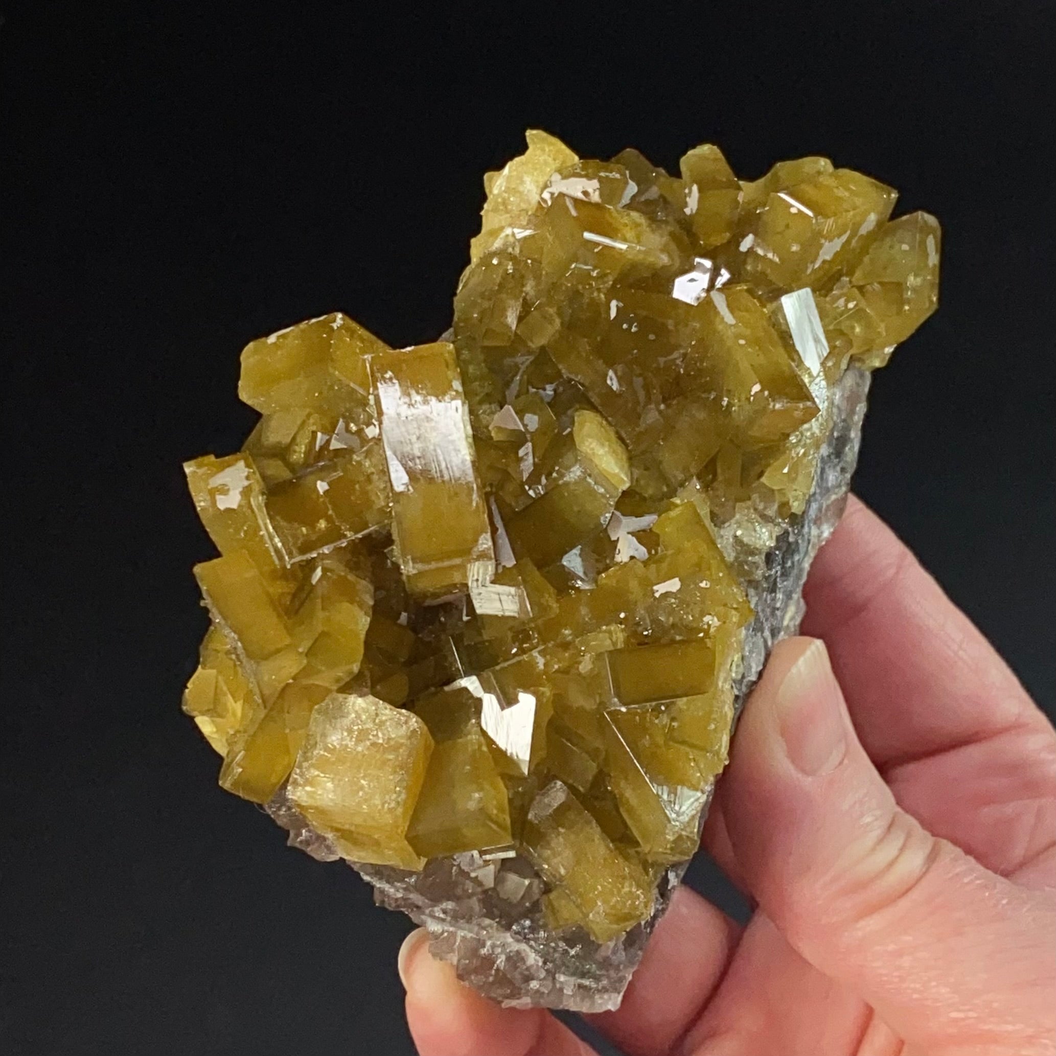Golden Yellow Barite Rhombohedrons on Fluorite Matrix,