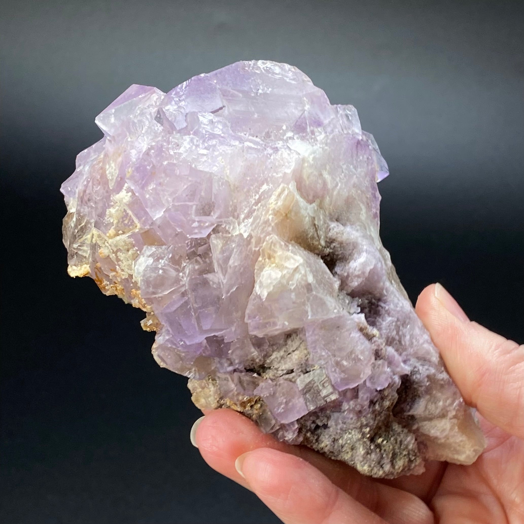 Cubic Pale Purple and Gray Fluorite Crystal Cluster from Cave in Rock, Illinois