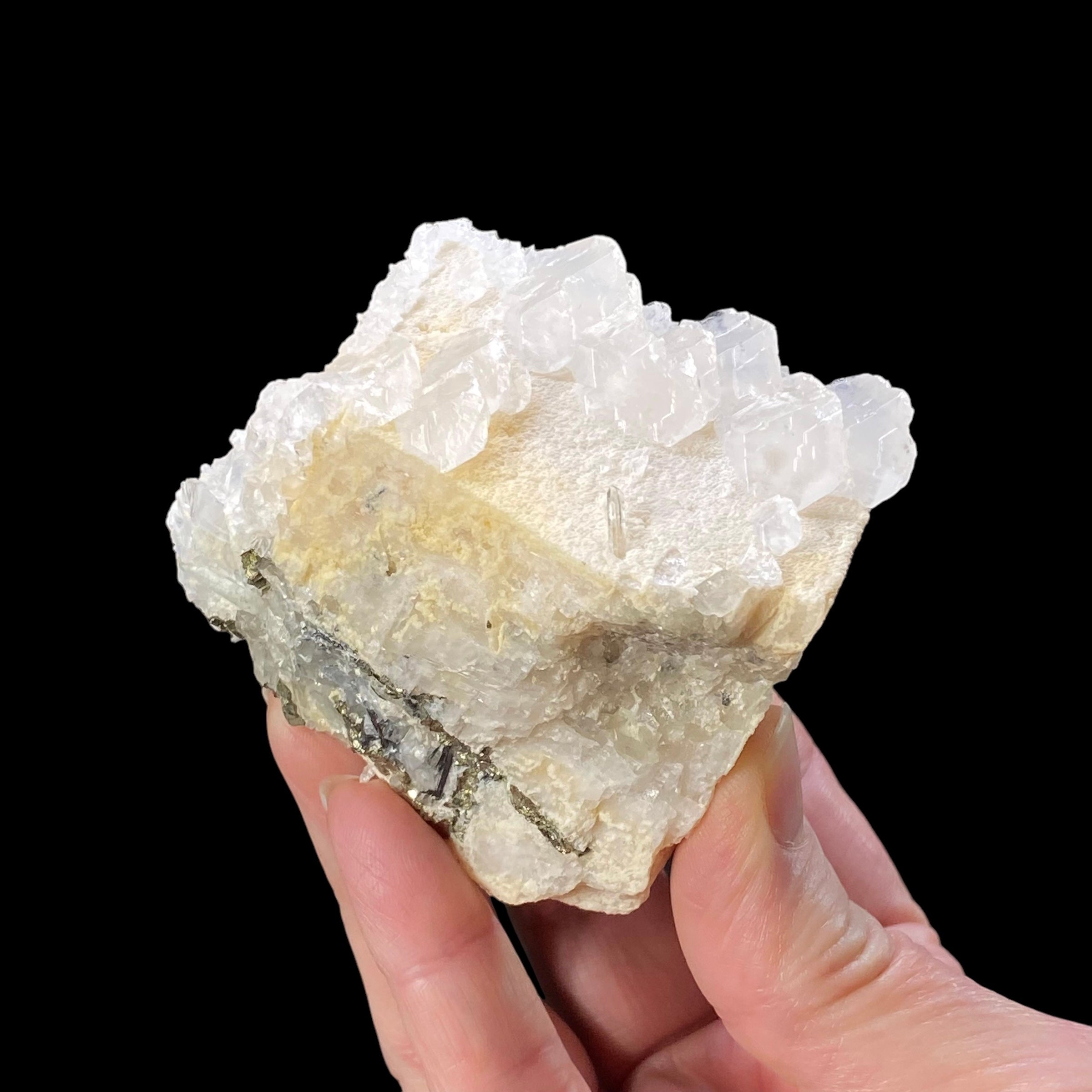 Mangano Calcite Rhombus with Pyrite and Quartz, Trepca Mine Complex, Kosovo