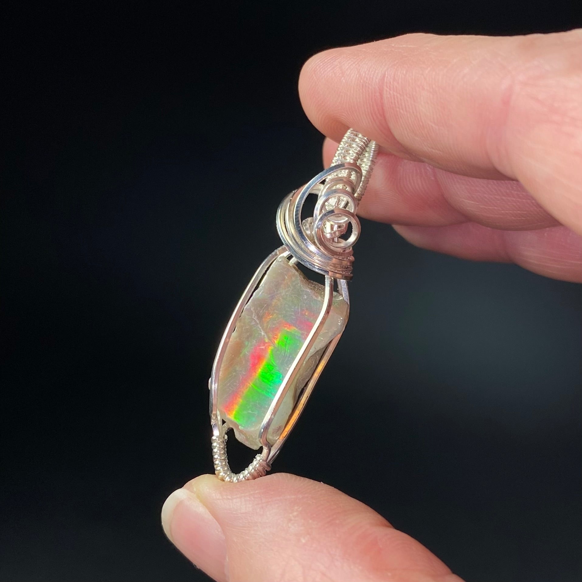 Ethiopian Welo Opal & Sterling Silver Wire Wrapped Pendant